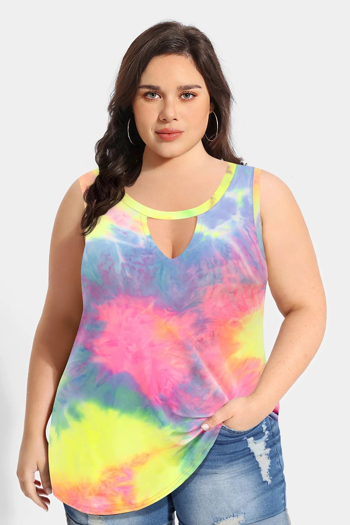 Supersoft Tie Dye Sexy Hollow Out Crewneck Tank Top