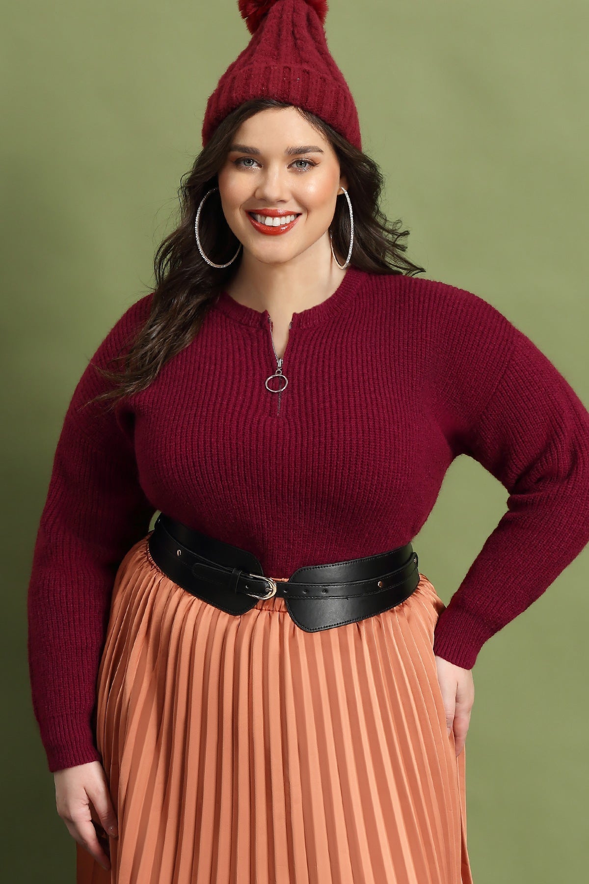 Solid Zipper Up Sweater