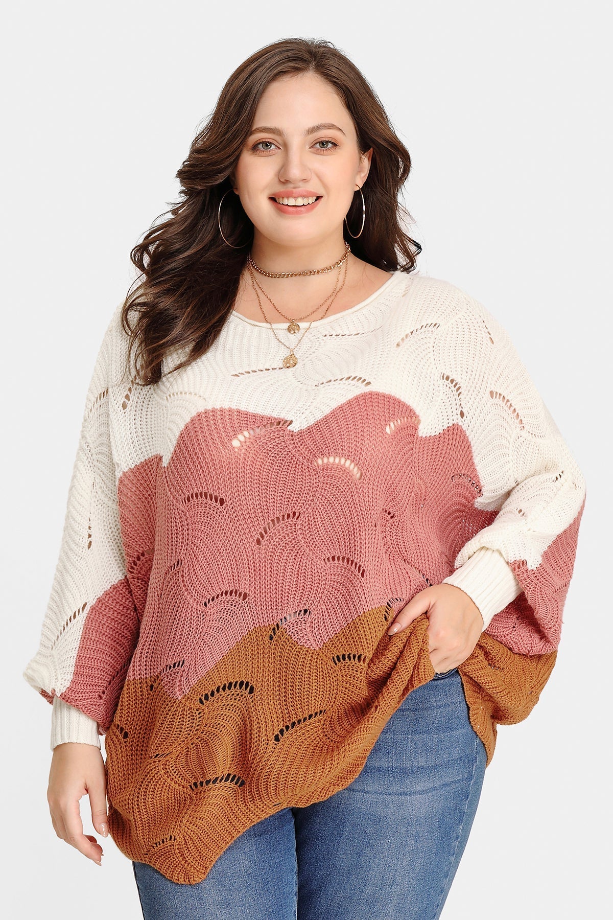 Ritera Solid Hollow Out Batwing Cashmere Knit Sweater