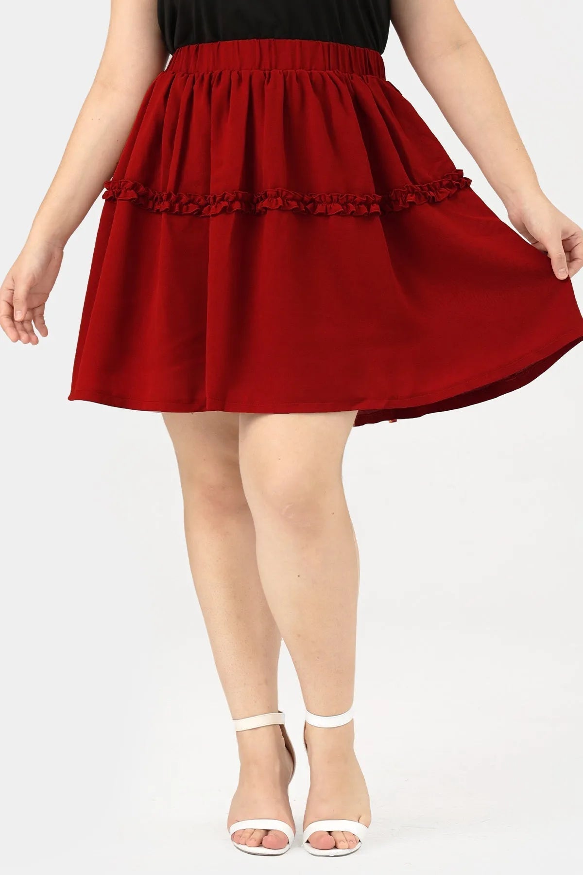 Plain Ruffles Elastic Waist Mini Skirt