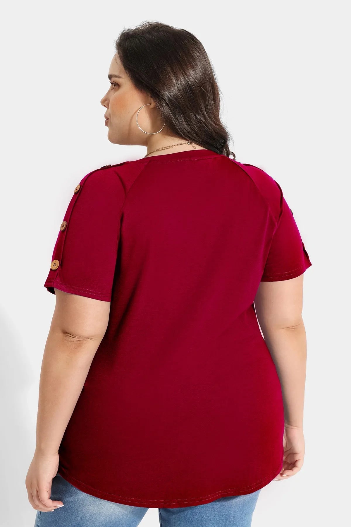 Ritera Plain V-neck Button Detail Short Sleeve T-Shirt