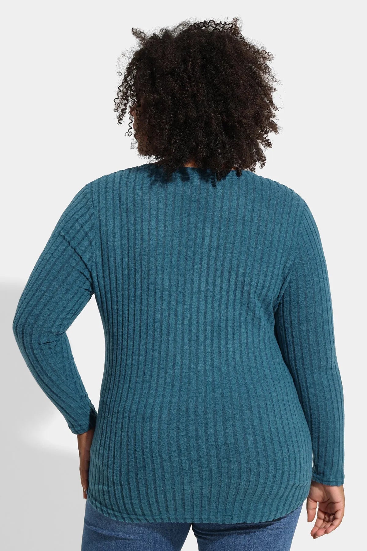 Ritera Texture Velvet Notched Neckline Basic Long Sleeve T-Shirt