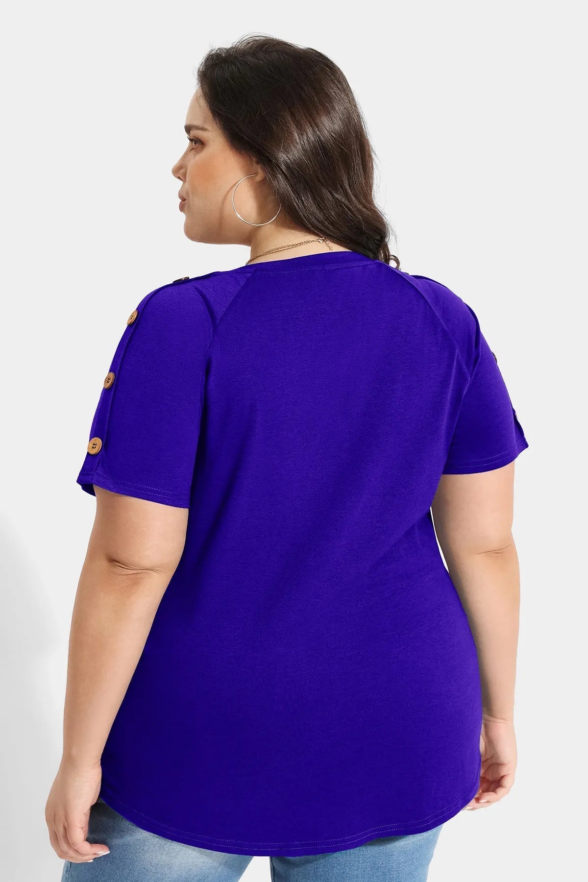 Ritera Plain V-neck Button Detail Short Sleeve T-Shirt