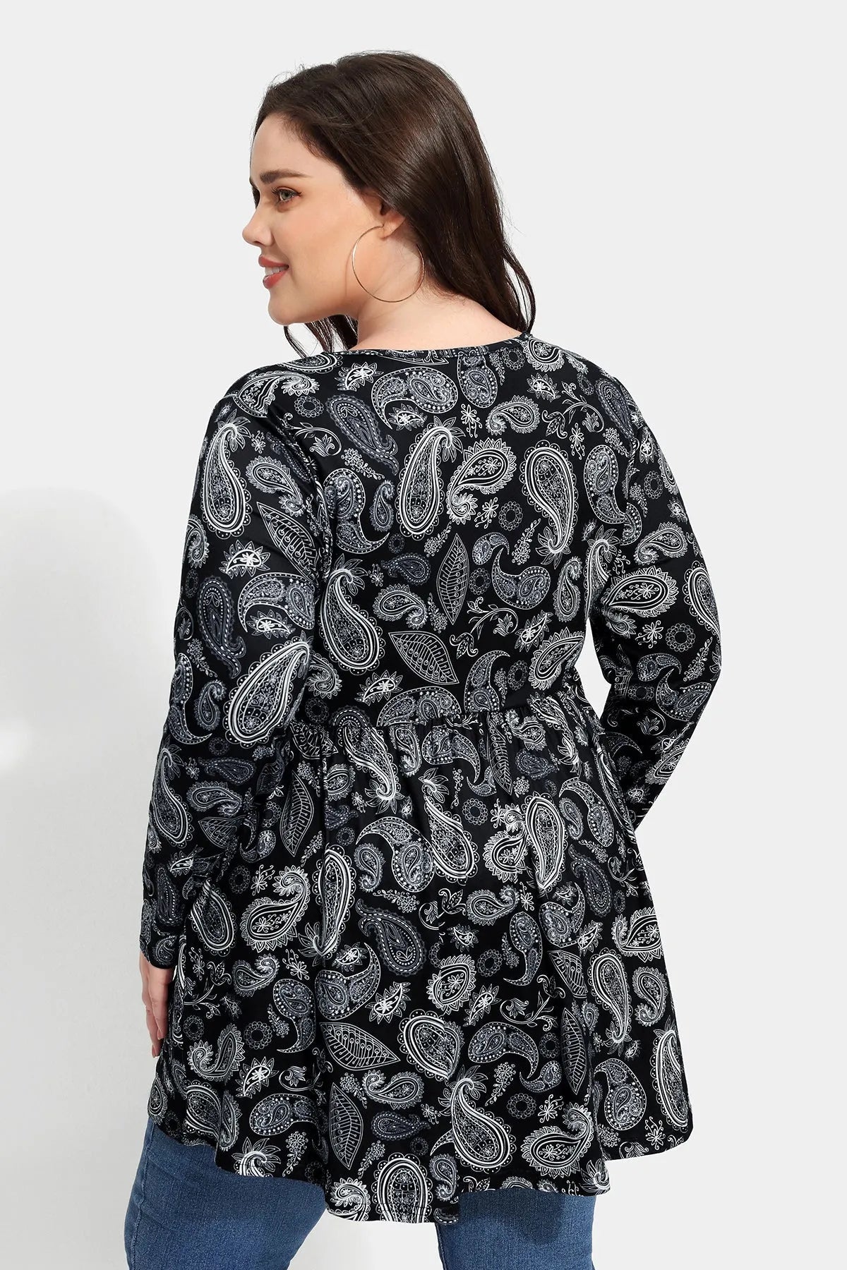 Floral Crisscross V-neck Pleated Tunic T-Shirt