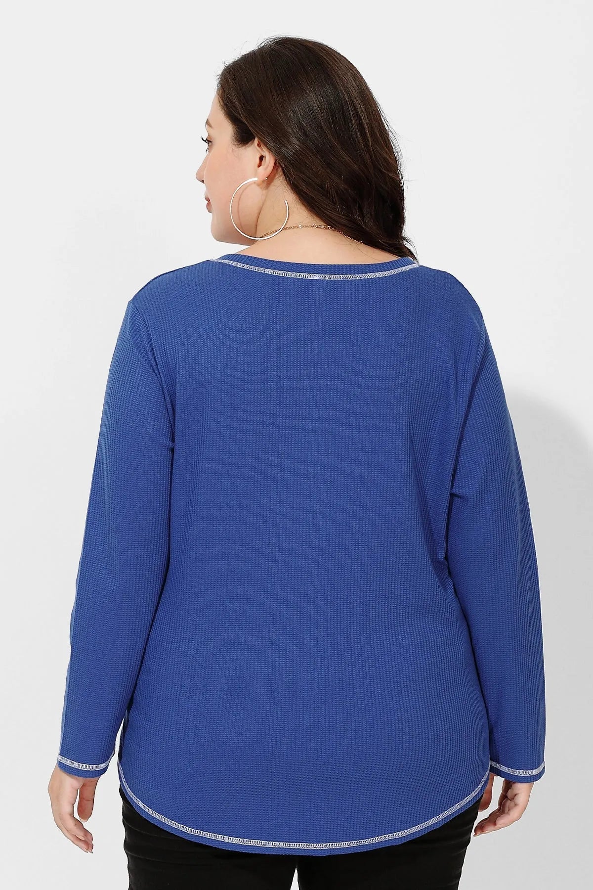 Texture Knitted V Neck Pocket Long Sleeve T-Shirt