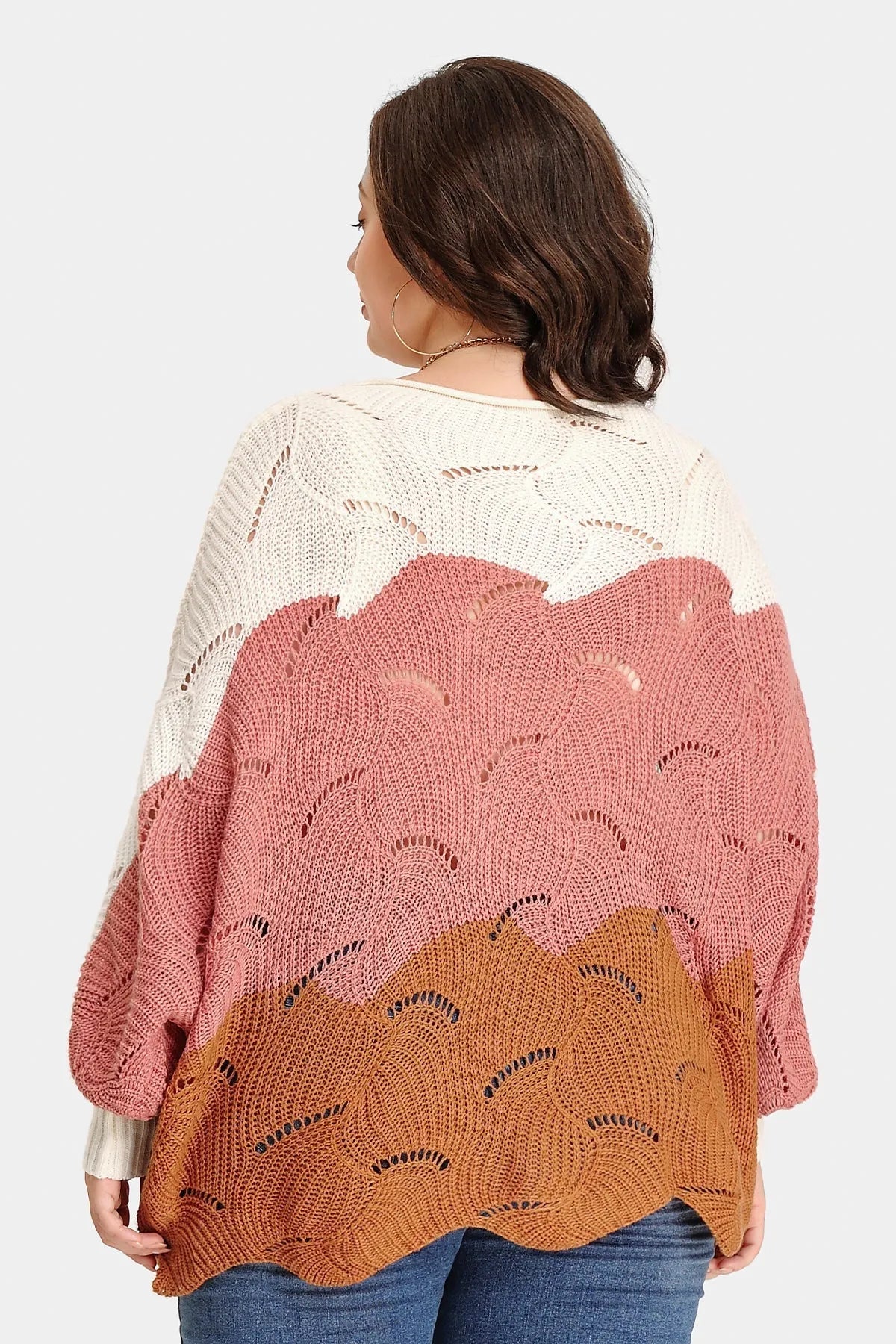Supersoft Colorblock Hollow Out Batwing Knit Sweater