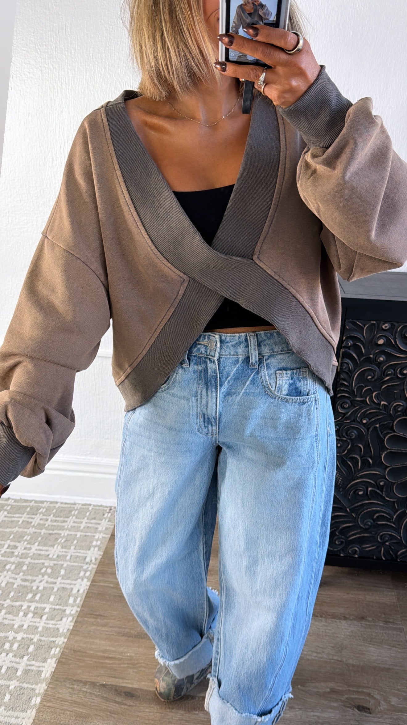 Criss Cross Reversible Sweatshirt, Rusted Charcoal