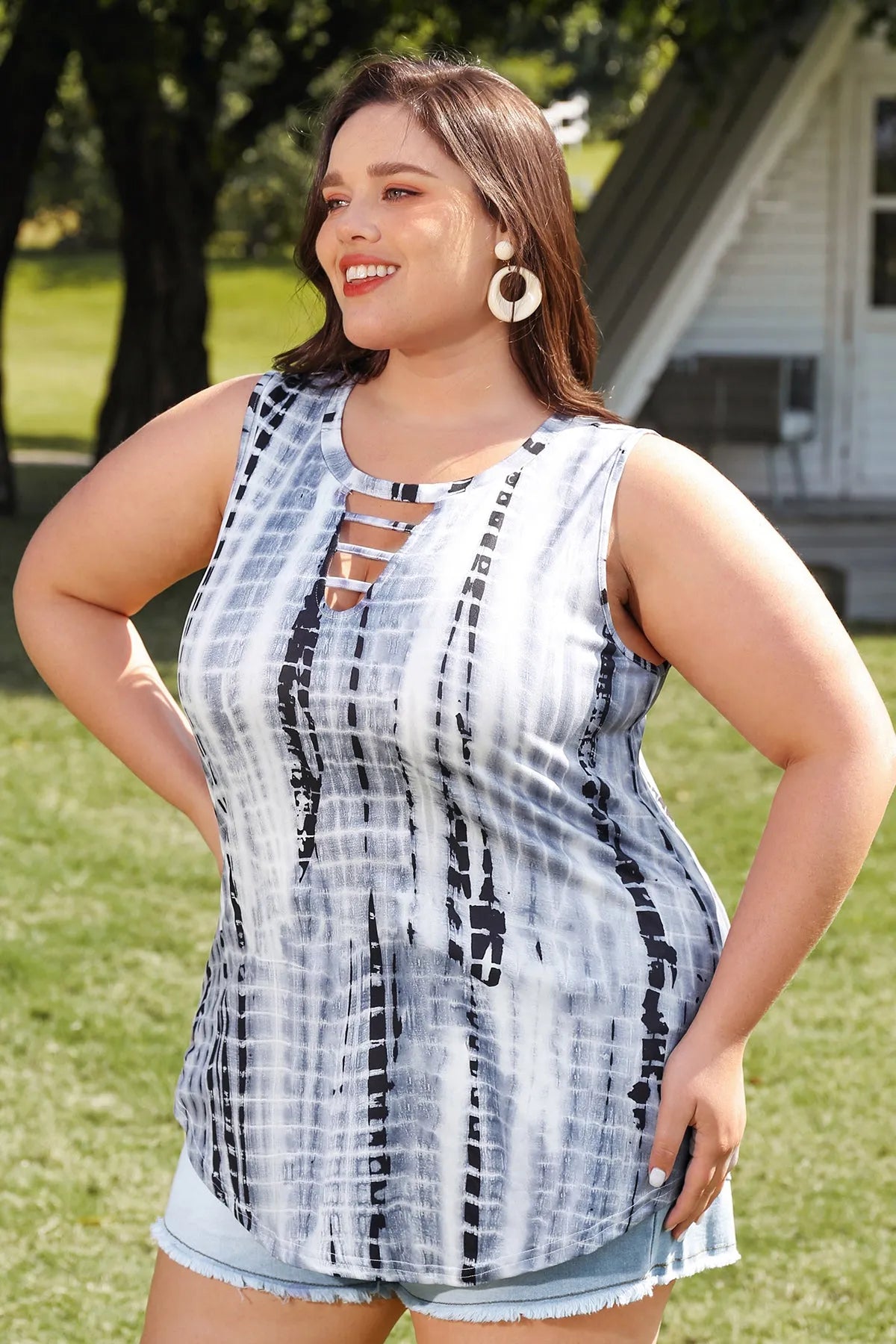 Tie Dye Crisscross Crewneck Tank Top