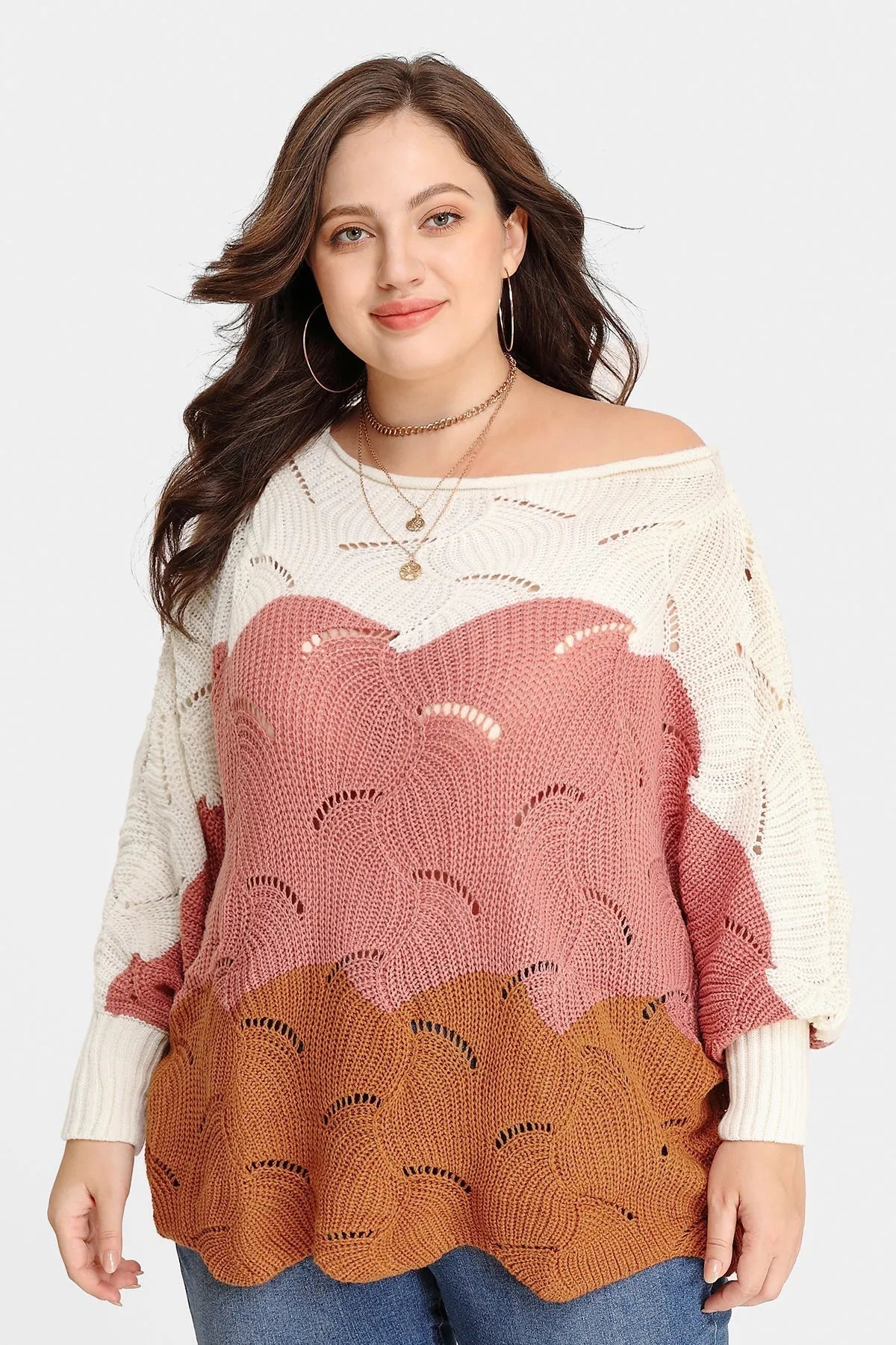 Ritera Solid Hollow Out Batwing Cashmere Knit Sweater