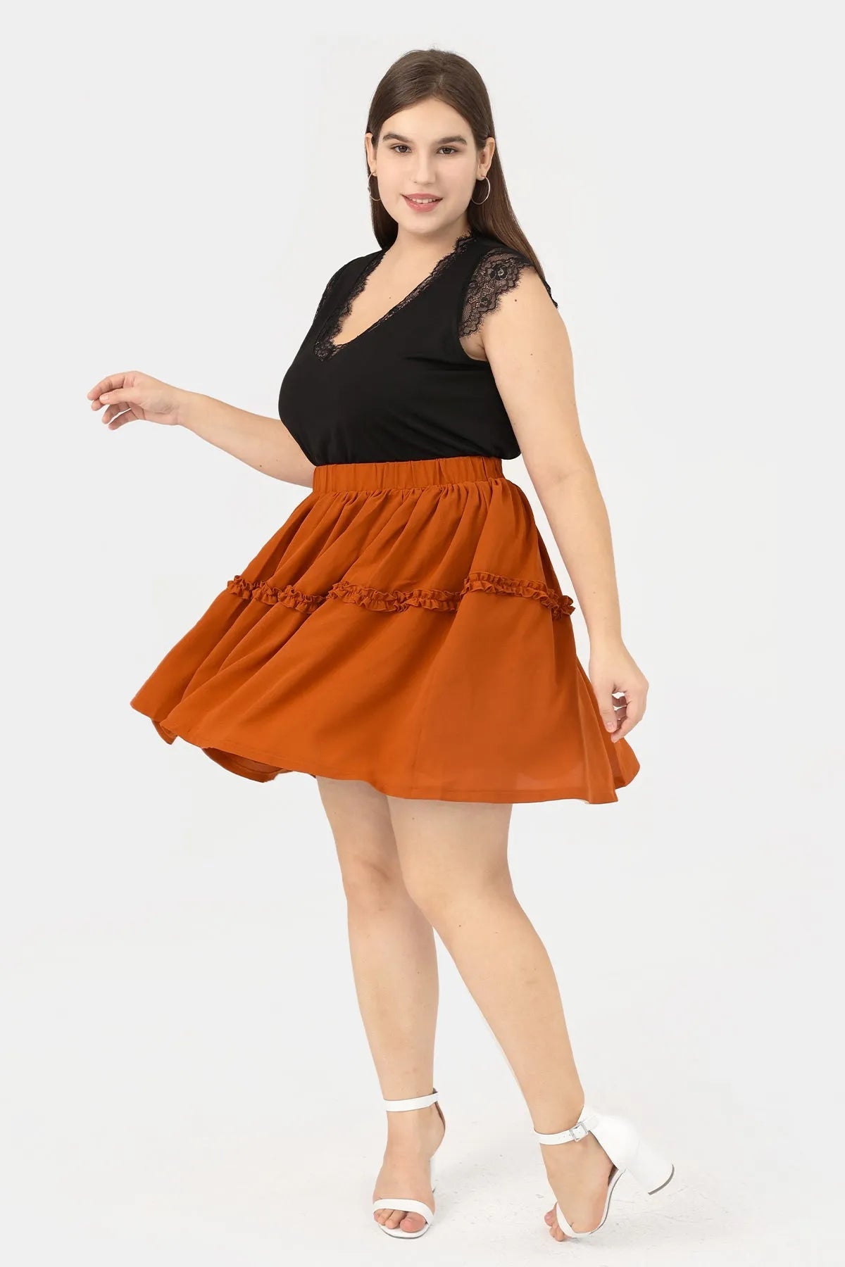 Plain Ruffles Elastic Waist Mini Skirt