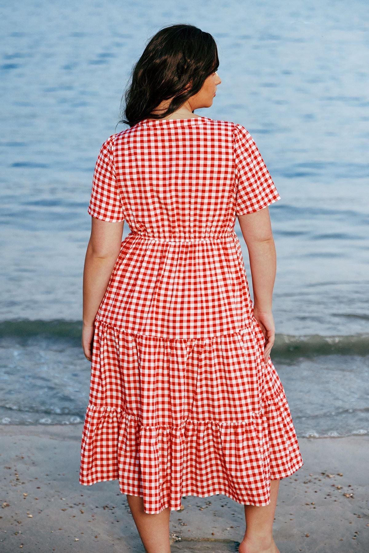 Pockets Elastic Striped Midi Dress