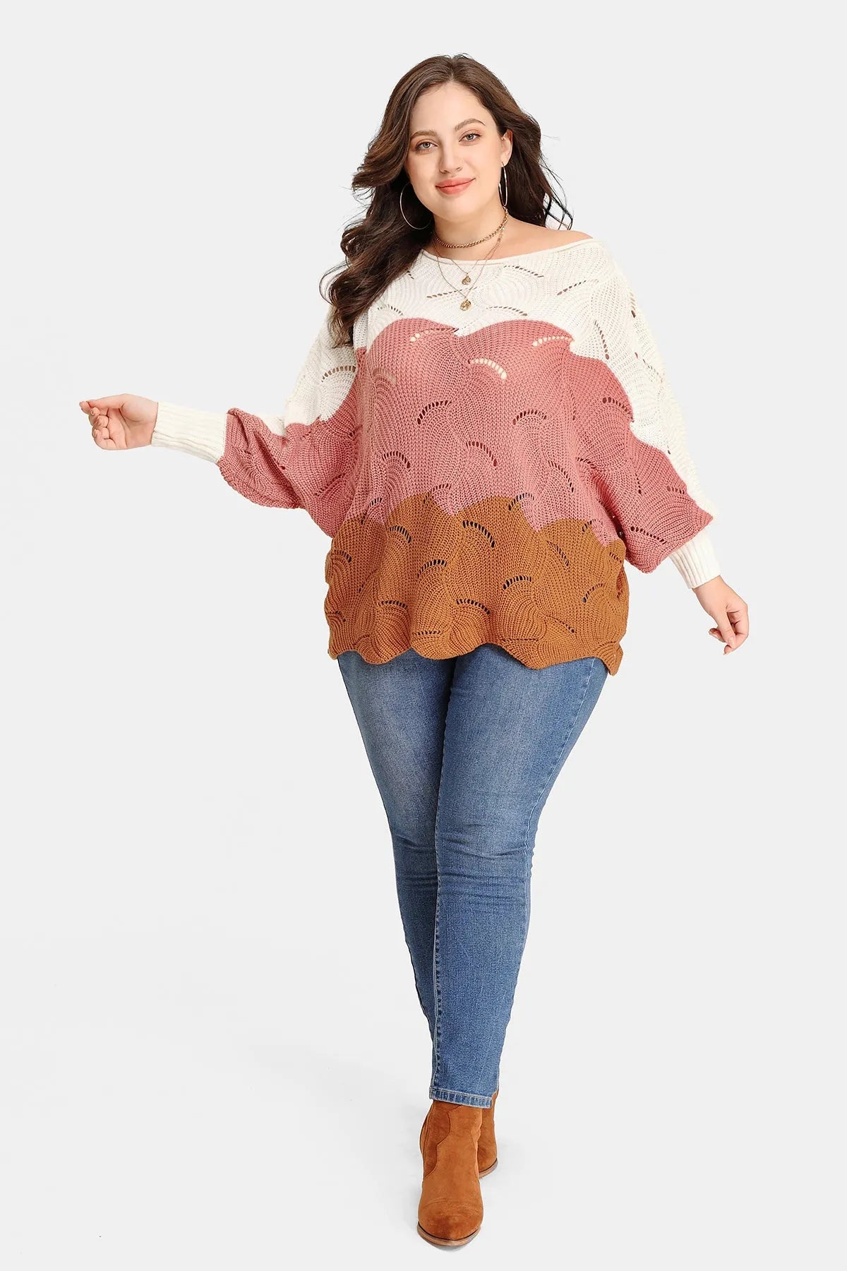 Ritera Solid Hollow Out Batwing Cashmere Knit Sweater