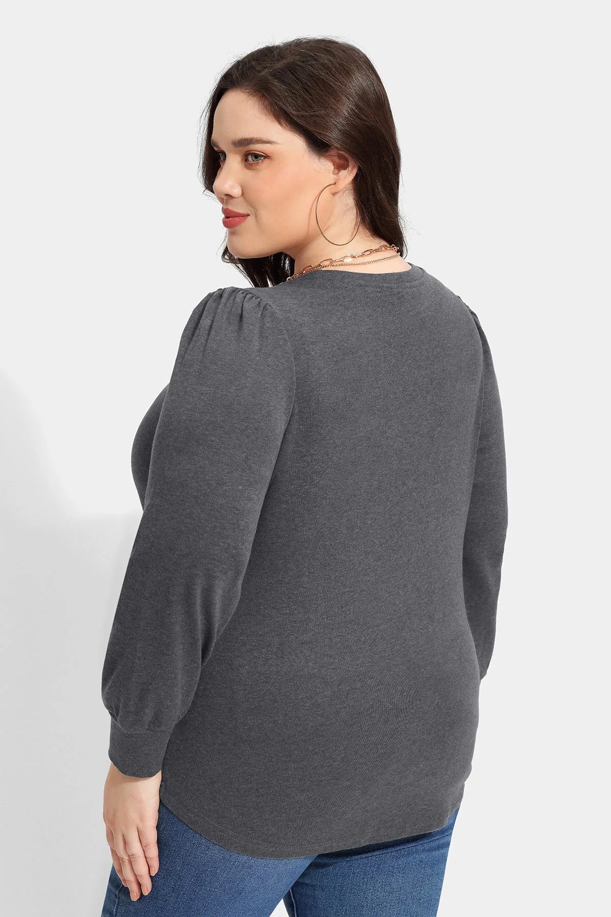 Solid Button Shoulder Detail Crewneck T-Shirt