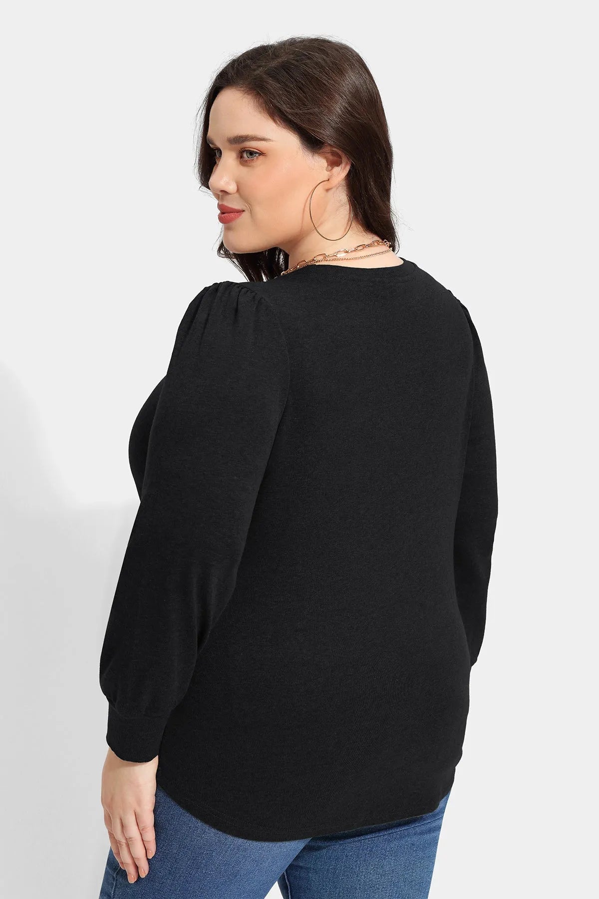 Solid Button Shoulder Detail Crewneck T-Shirt