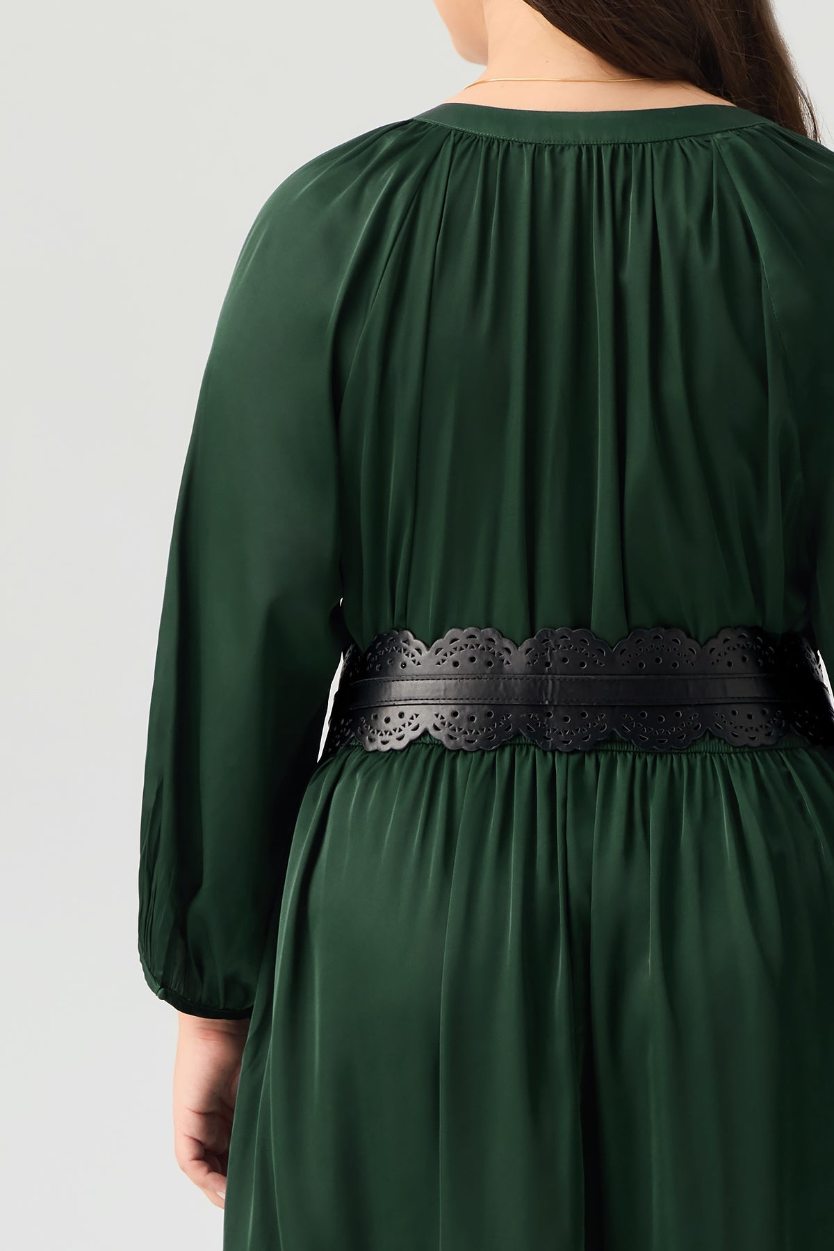 Satin Notch Neck Pocket Tiered Maxi Dress