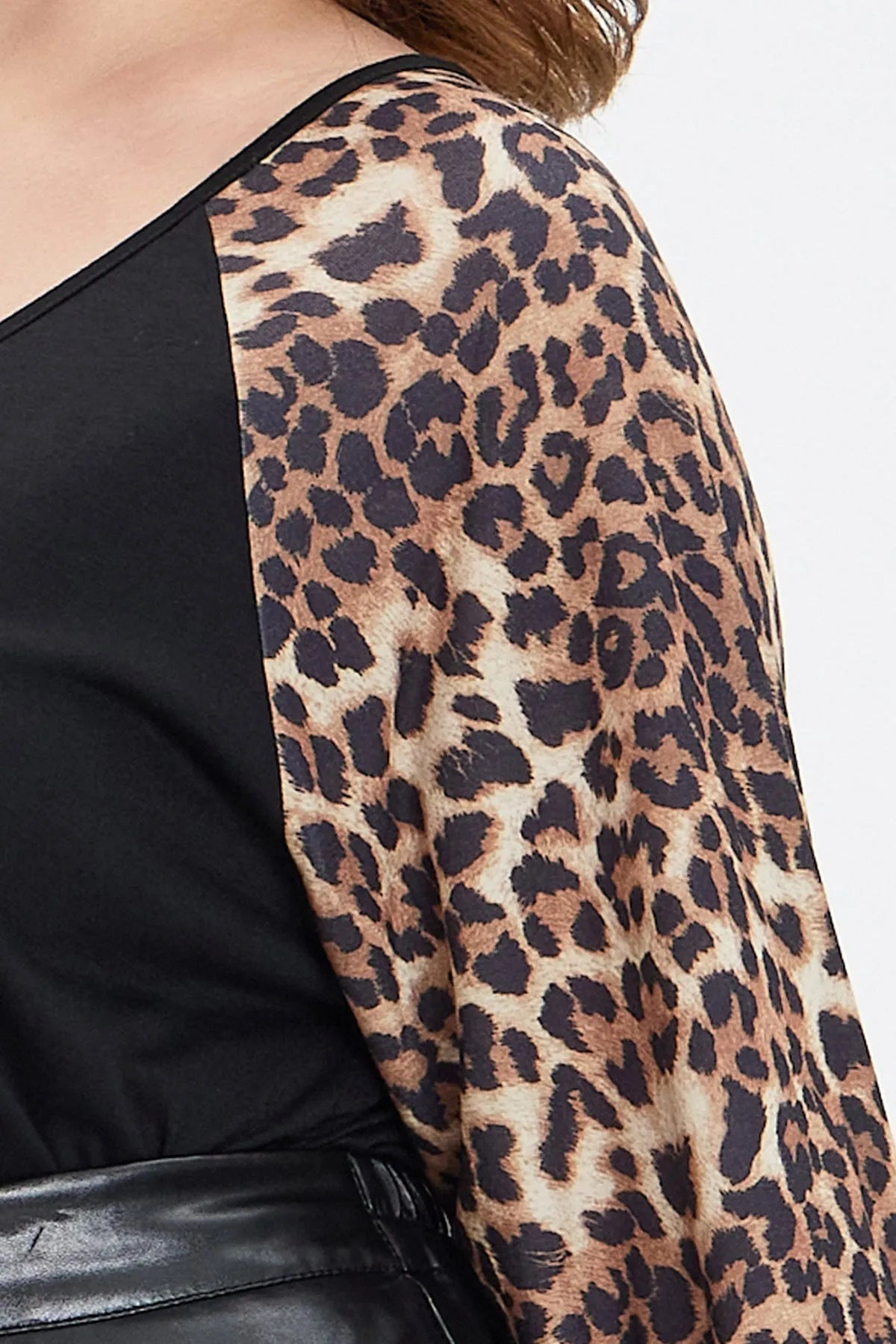 Black Leopard Raglan V Neck Long Sleeve T-Shirt