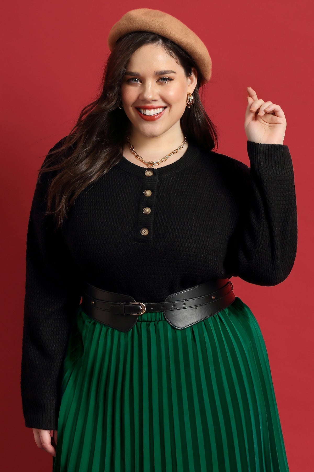 Solid Button Up Crewneck Cashmere Knitted Sweater