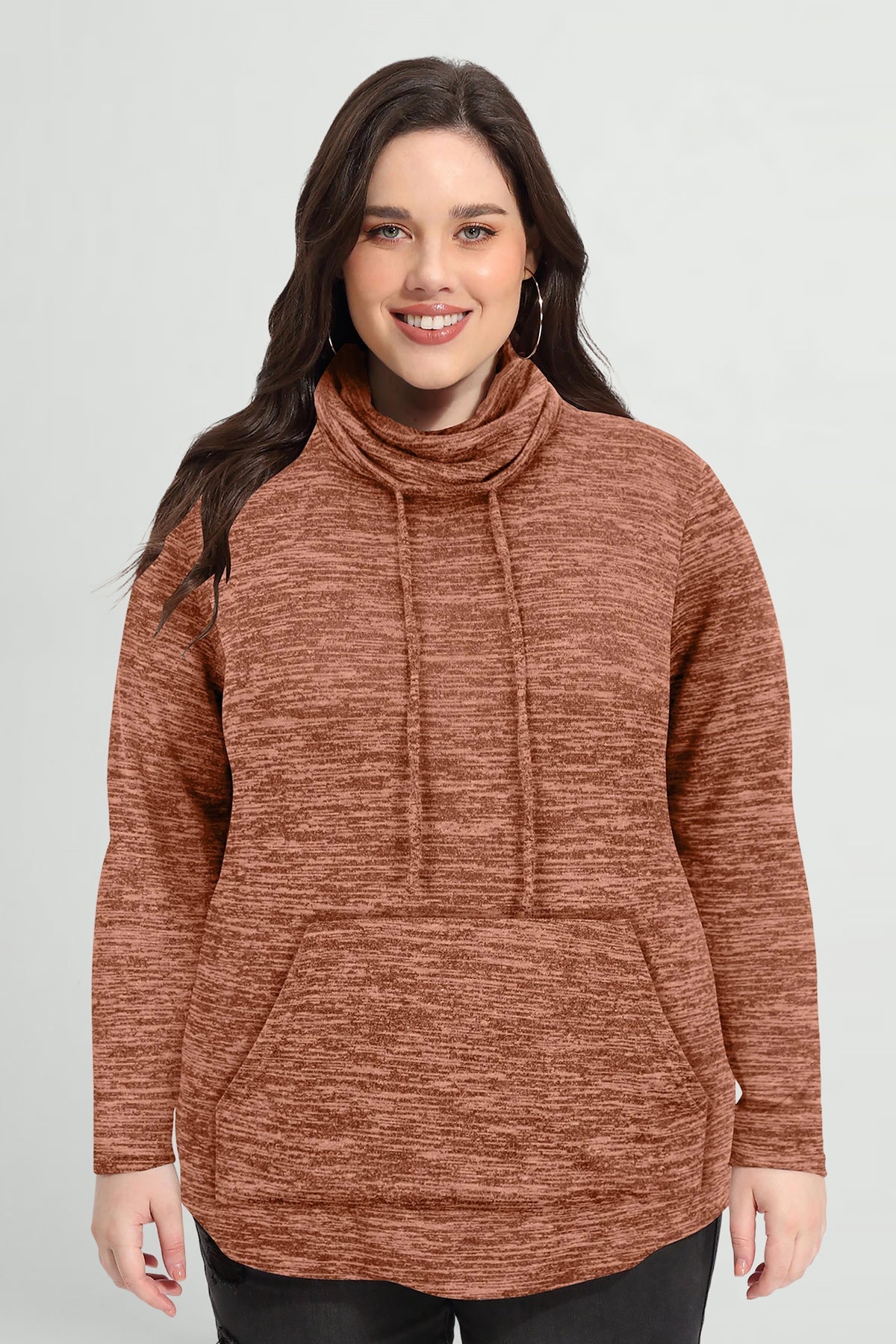 Essential Drawstring Turtle Neck Pocket Sweatshirt