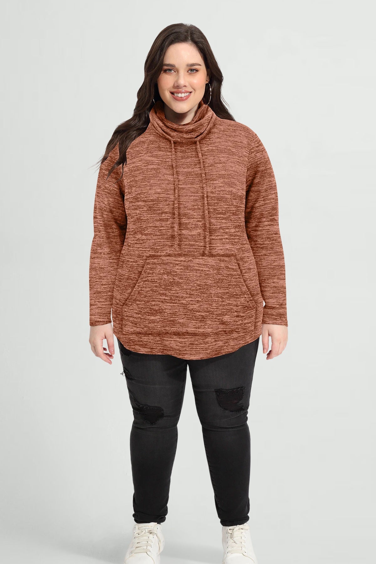 Essential Drawstring Turtle Neck Pocket Sweatshirt