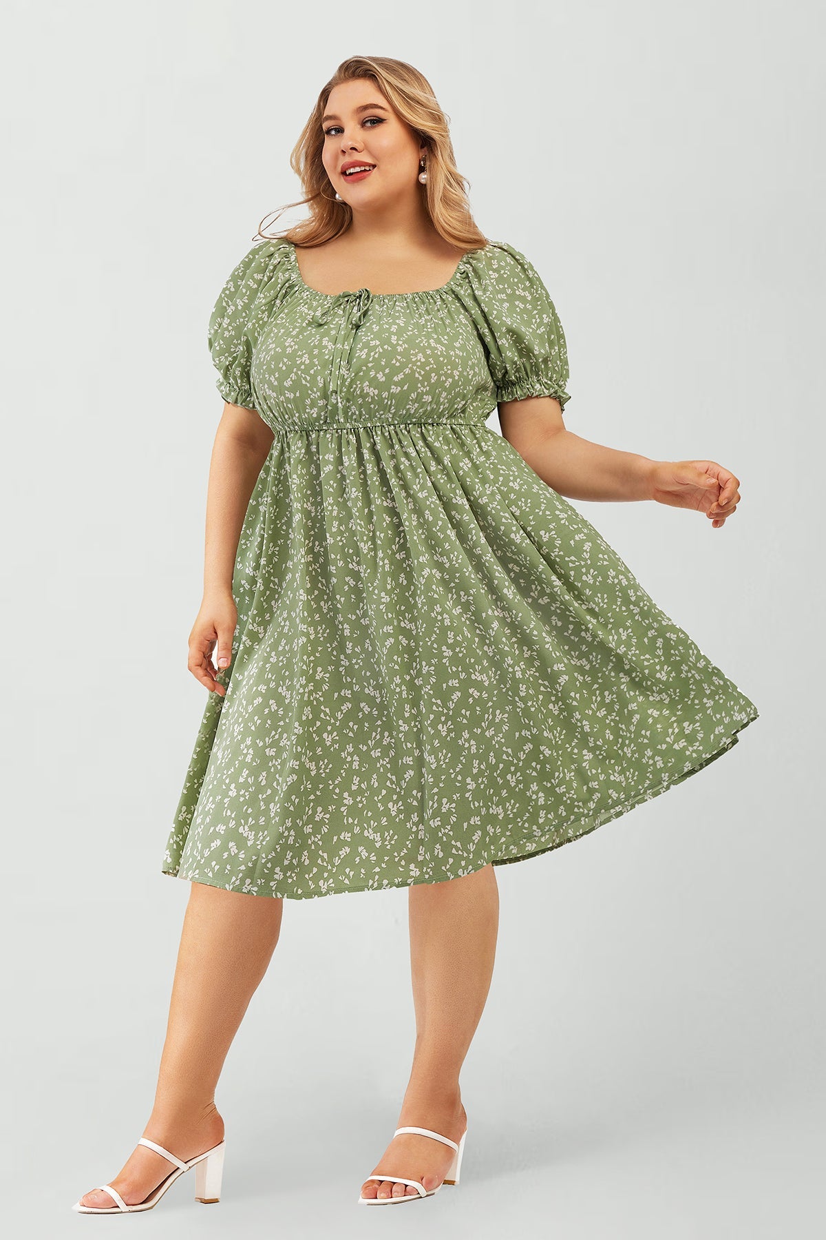 Polka Dot Square Neck Ditsy Milkmaid Dress