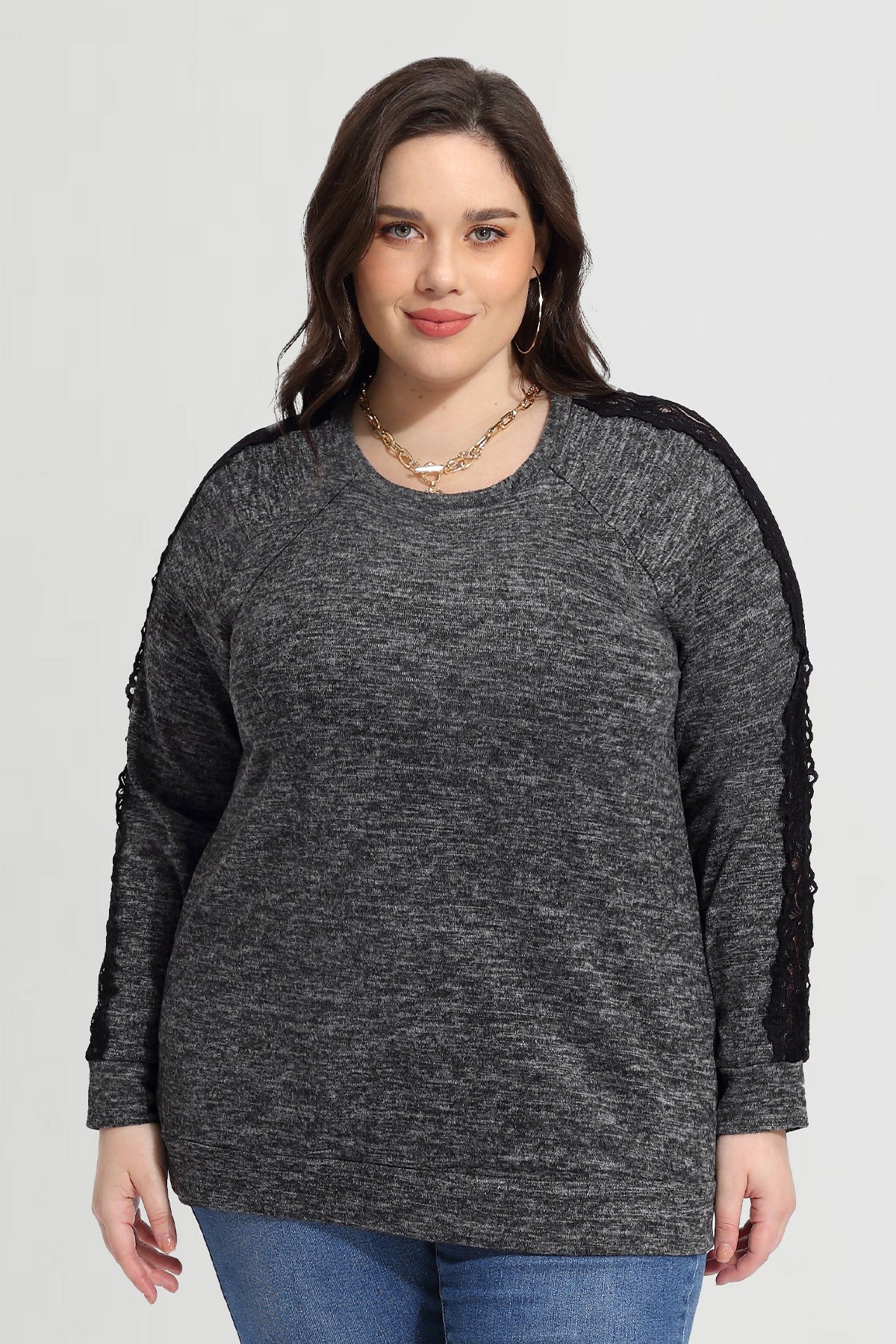 Ritera Crew Neck Lace Detail Long Sleeve T-Shirt