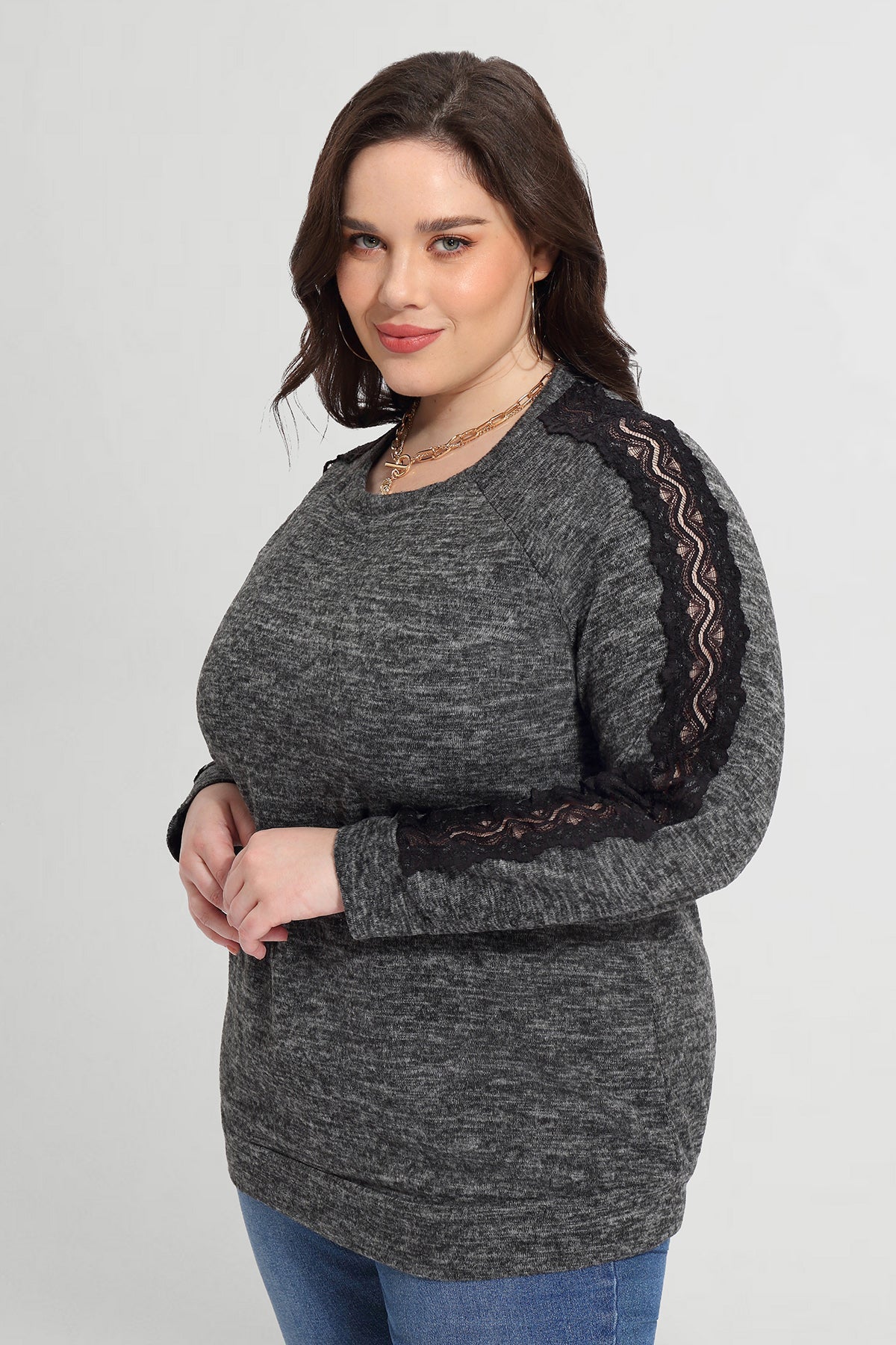 Ritera Crew Neck Lace Detail Long Sleeve T-Shirt