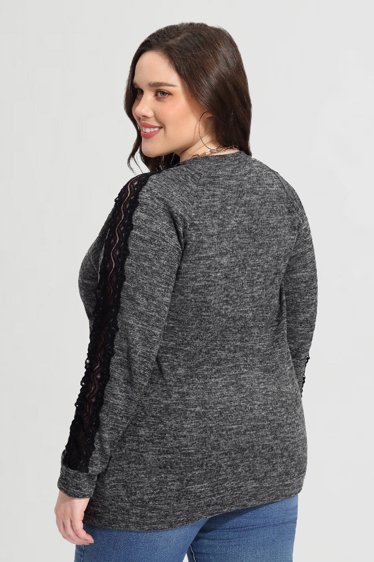 Ritera Crew Neck Lace Detail Long Sleeve T-Shirt