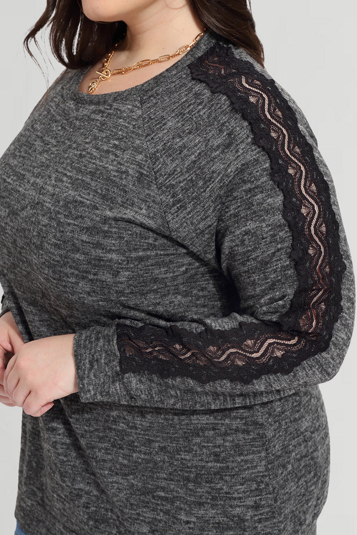 Ritera Crew Neck Lace Detail Long Sleeve T-Shirt