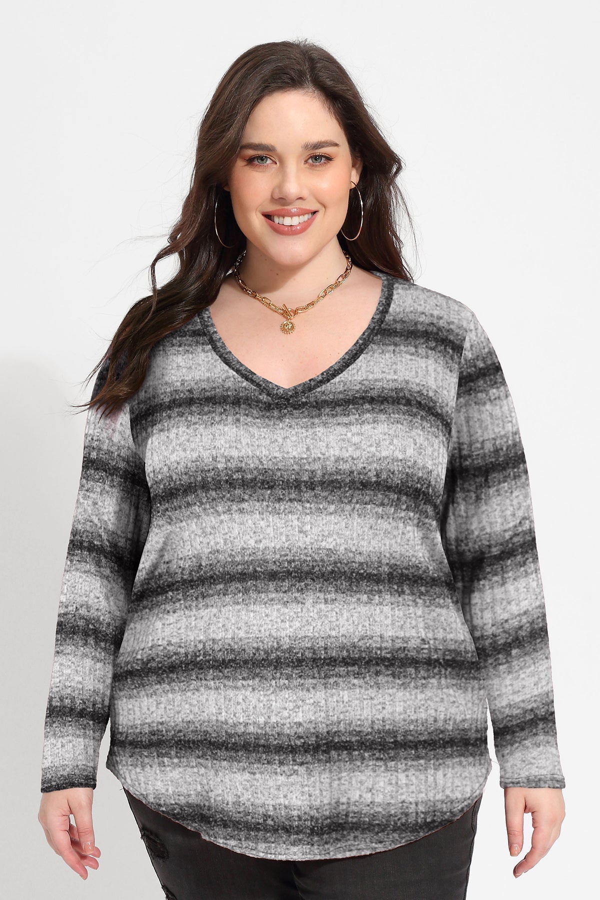 Ritera Striped V Neck Long Sleeve T-Shirt