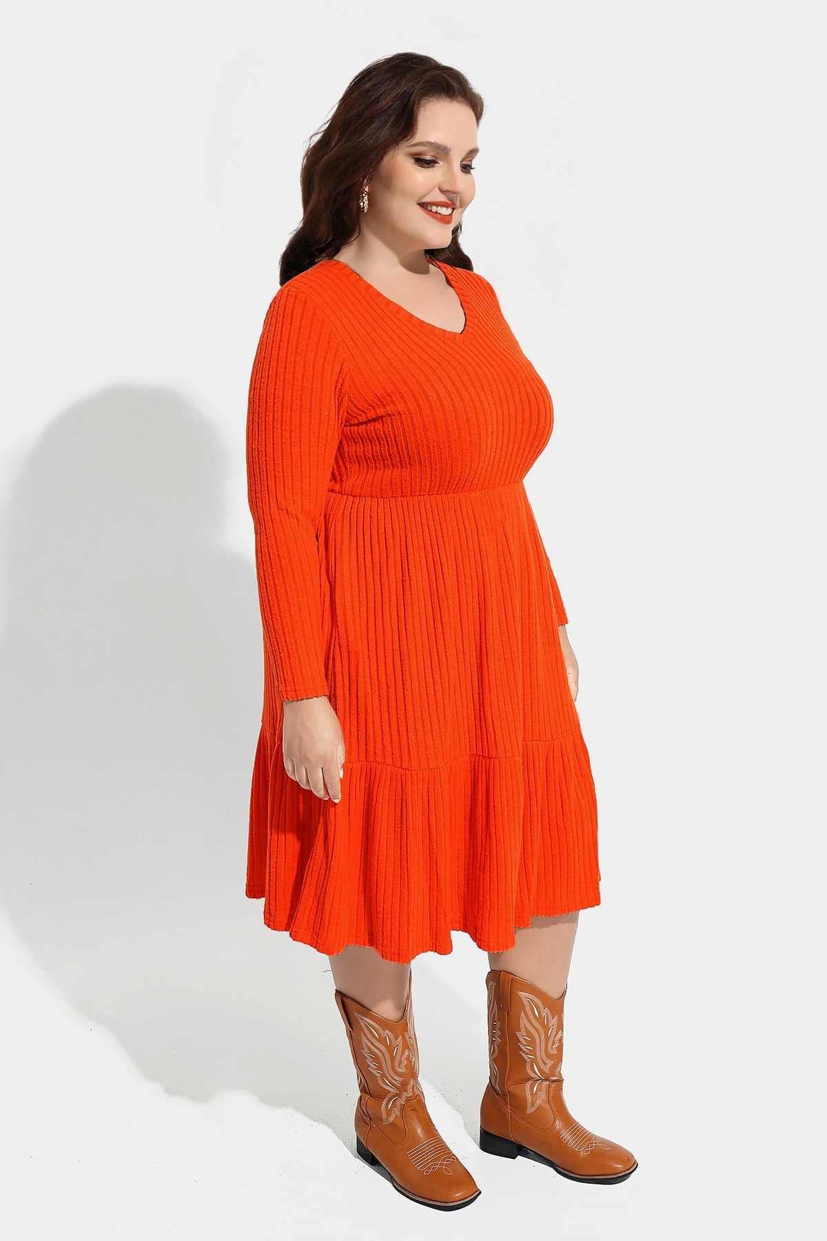 Pockets Rib Knit Elastic Midi Dress