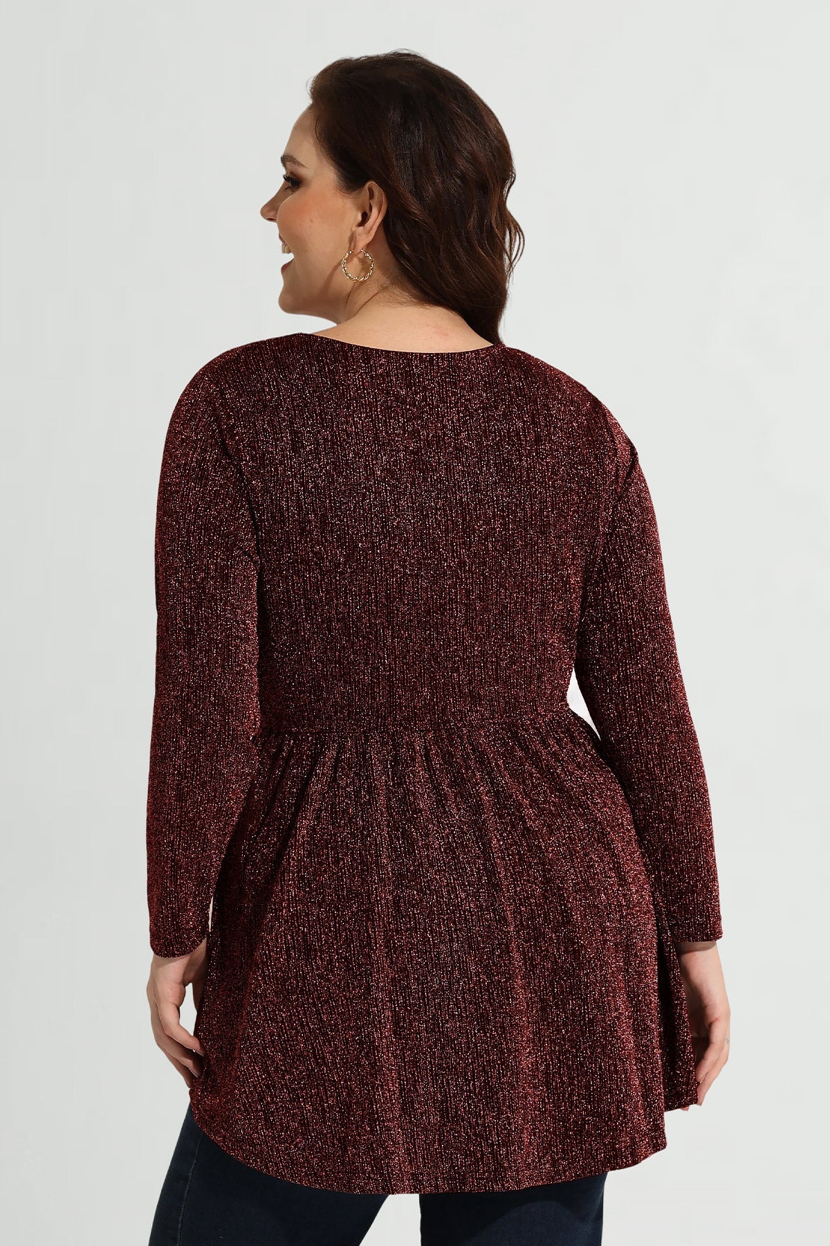 Elastic Waist Flowy Pleated Long Sleeve Tunic Shirt