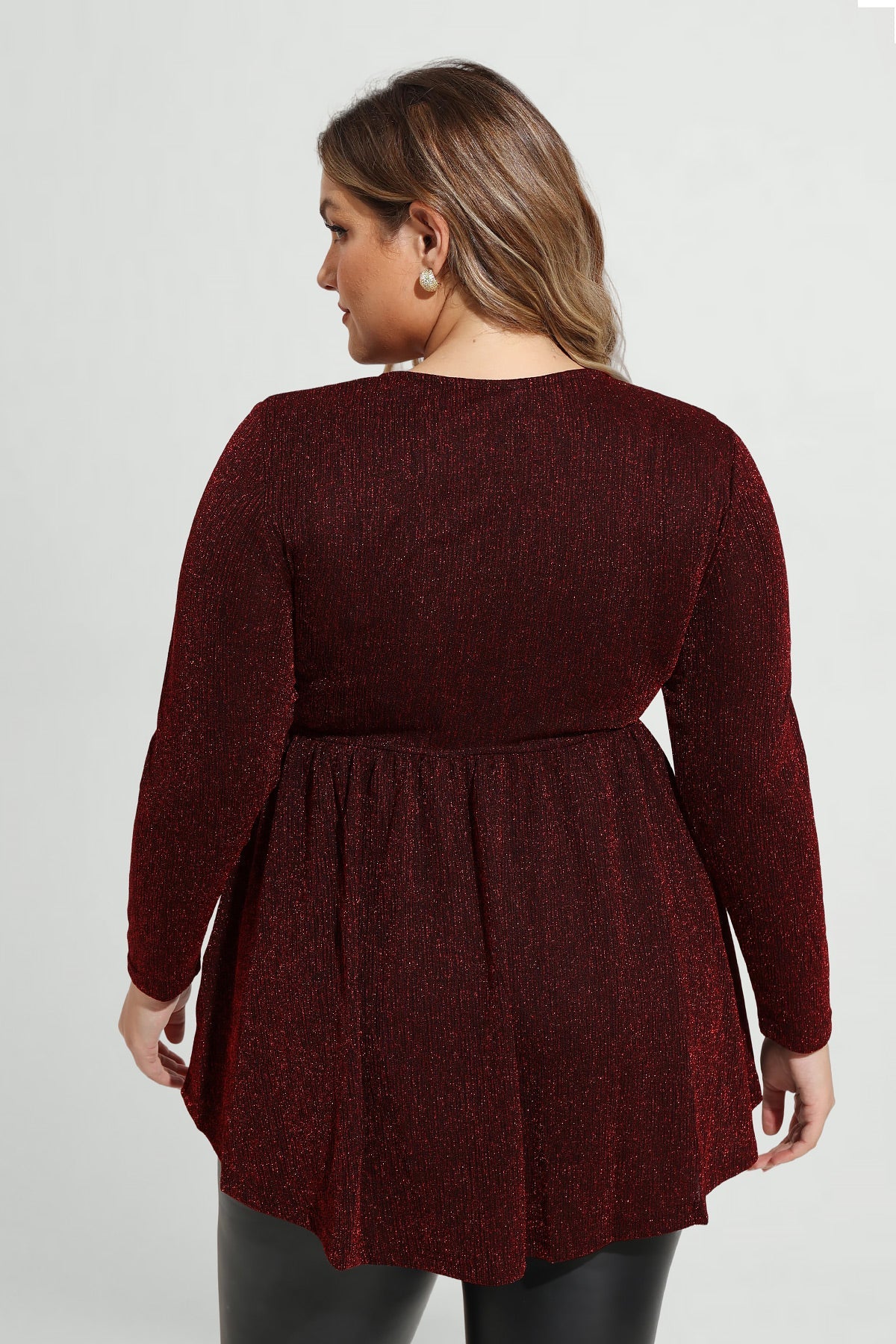 Elastic Waist Flowy Pleated Long Sleeve Tunic Shirt