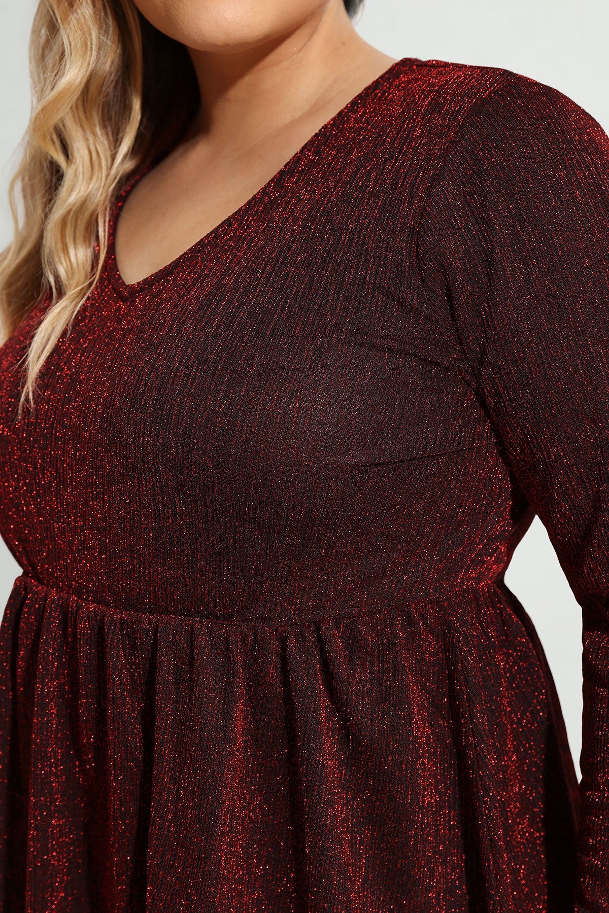 Elastic Waist Flowy Pleated Long Sleeve Tunic Shirt