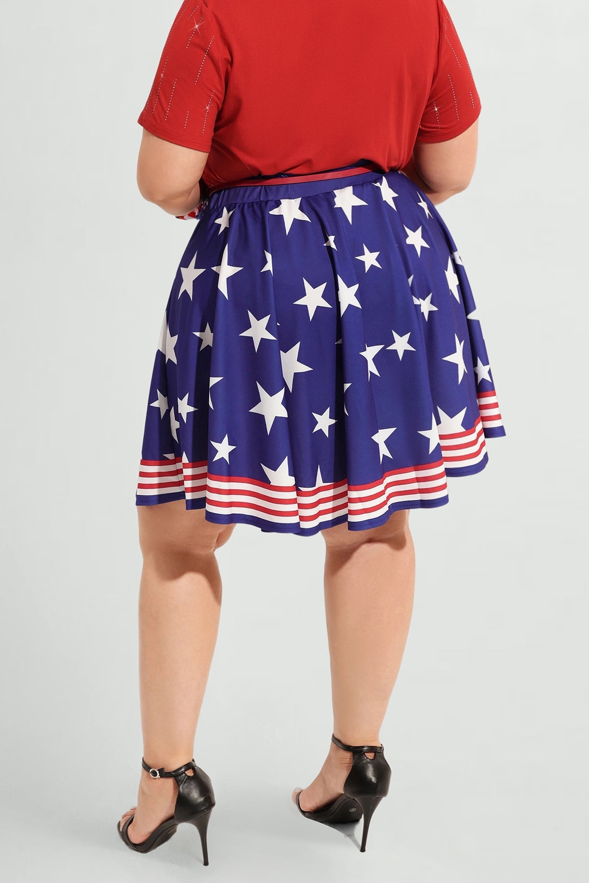 Star Print American Flag Elastic Waist Mini Skirt