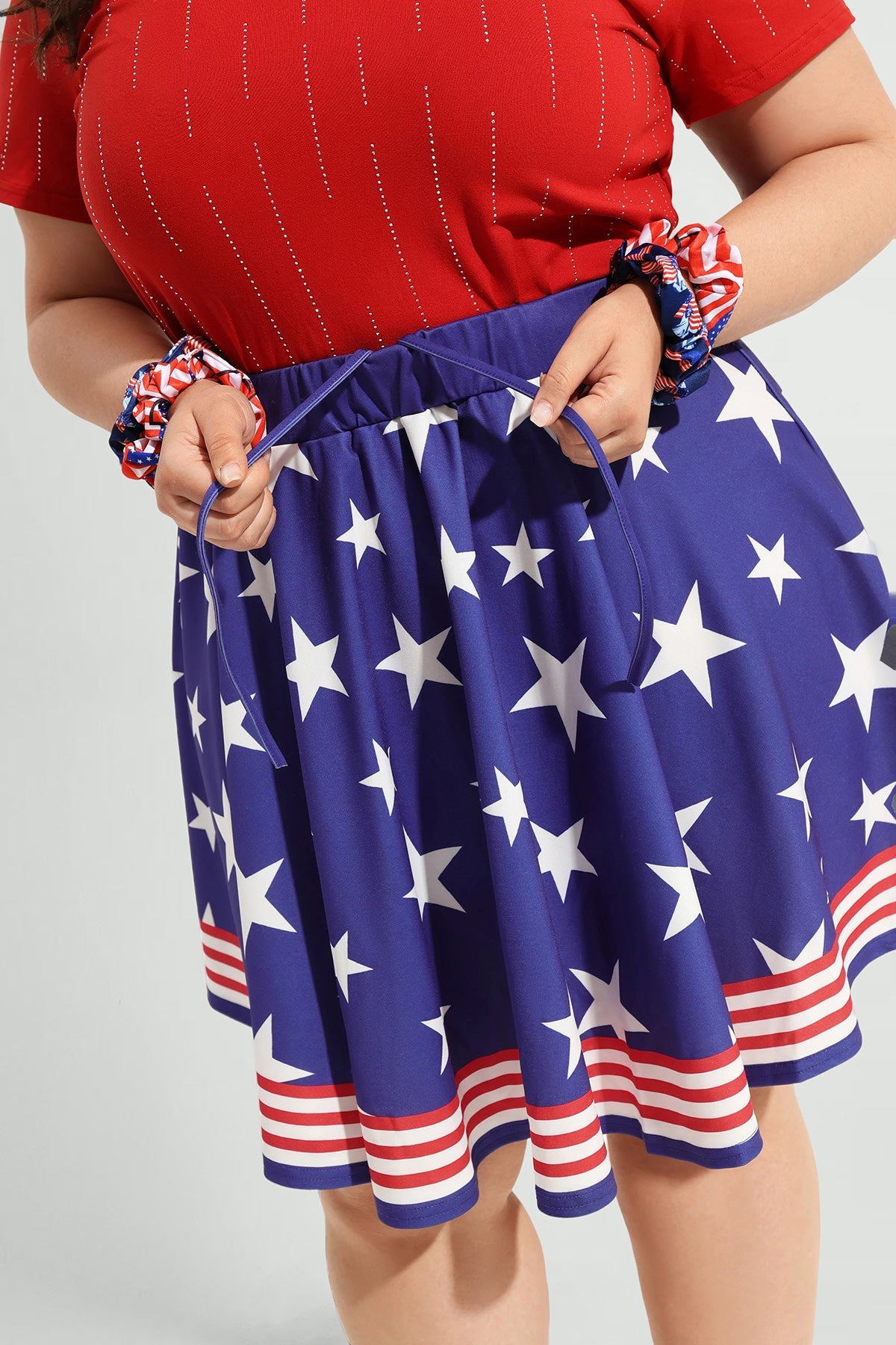 Star Print American Flag Elastic Waist Mini Skirt
