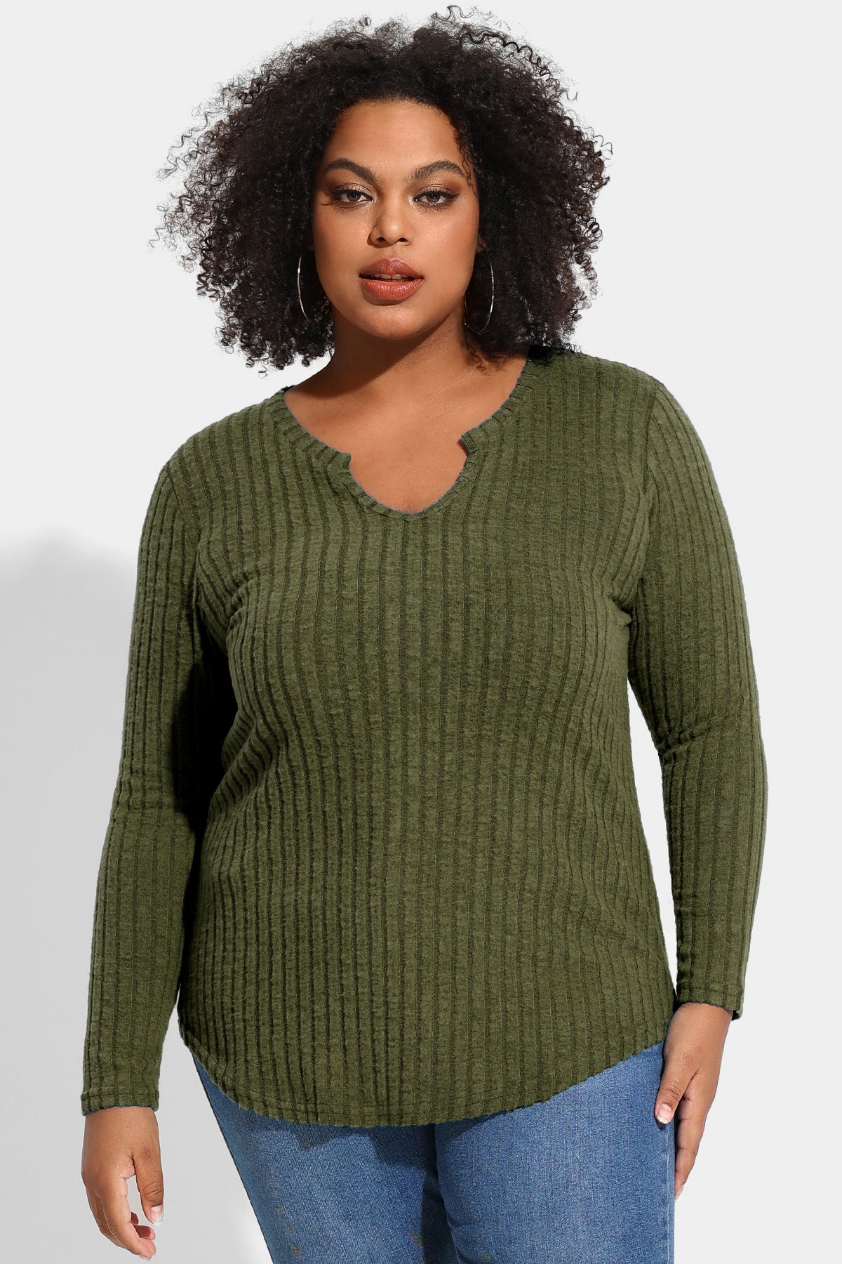 Ritera Texture Velvet Notched Neckline Basic Long Sleeve T-Shirt