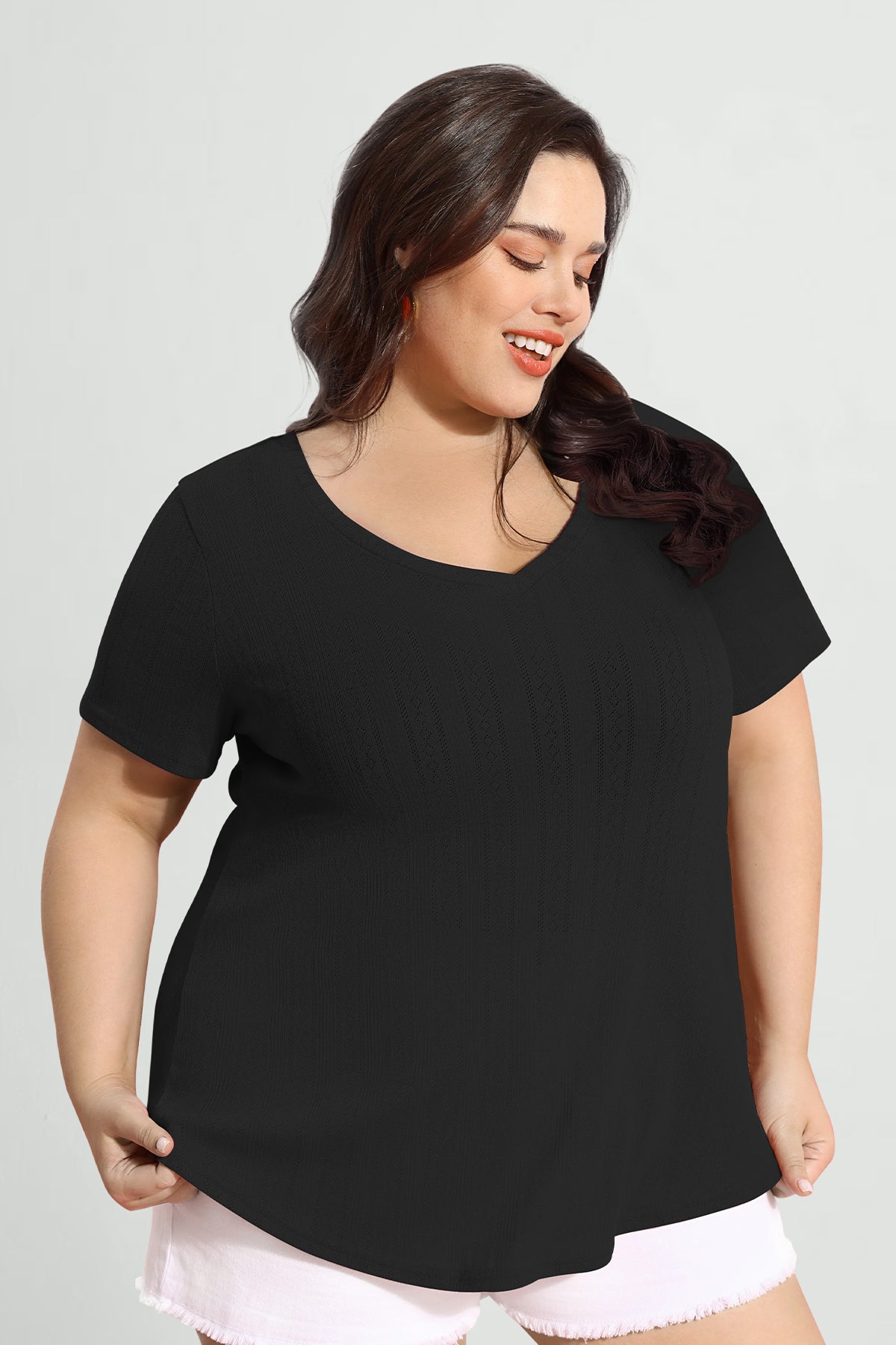 Essential Texture V Neck Basic Short Sleeve T-Shirt