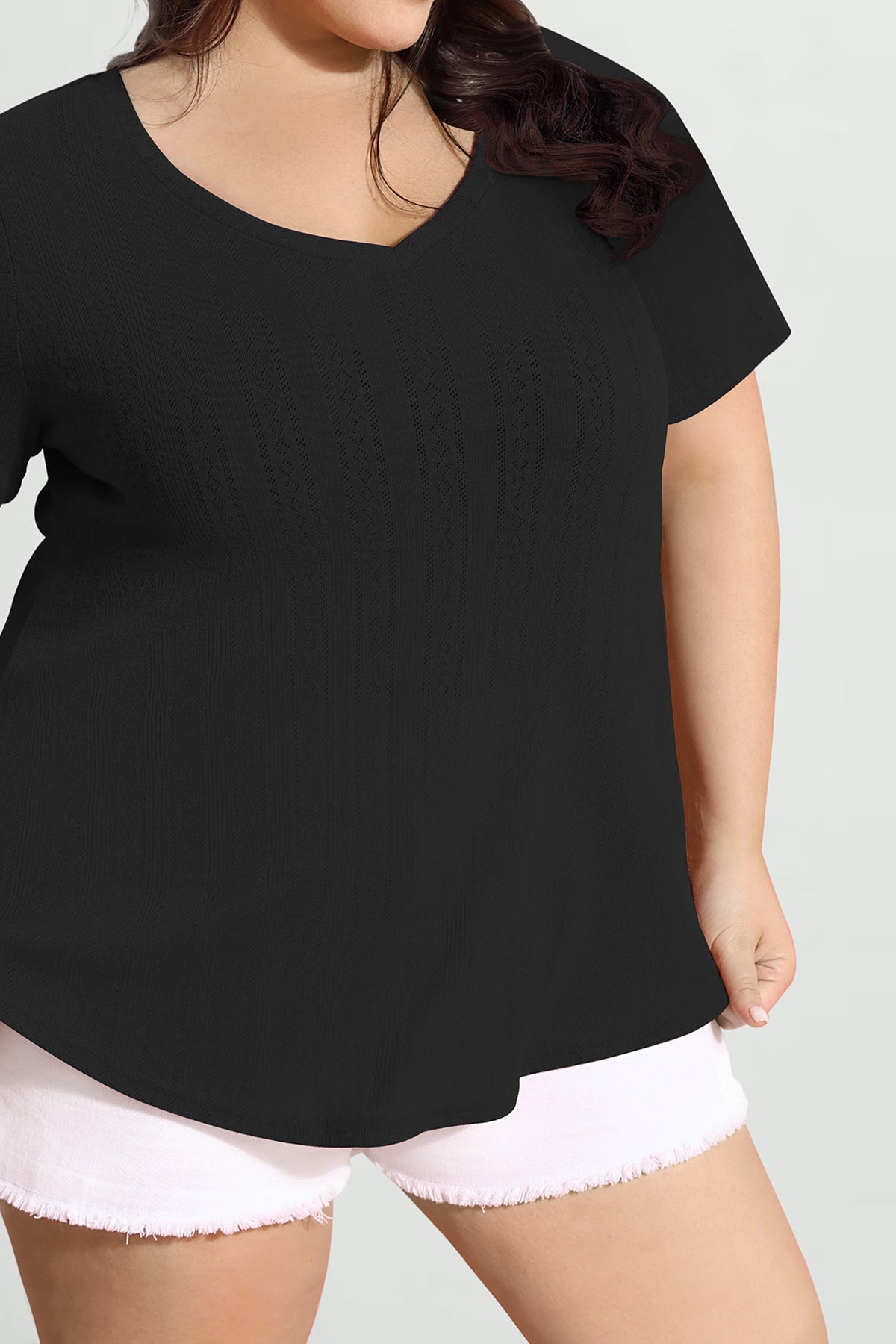 Essential Texture V Neck Basic Short Sleeve T-Shirt