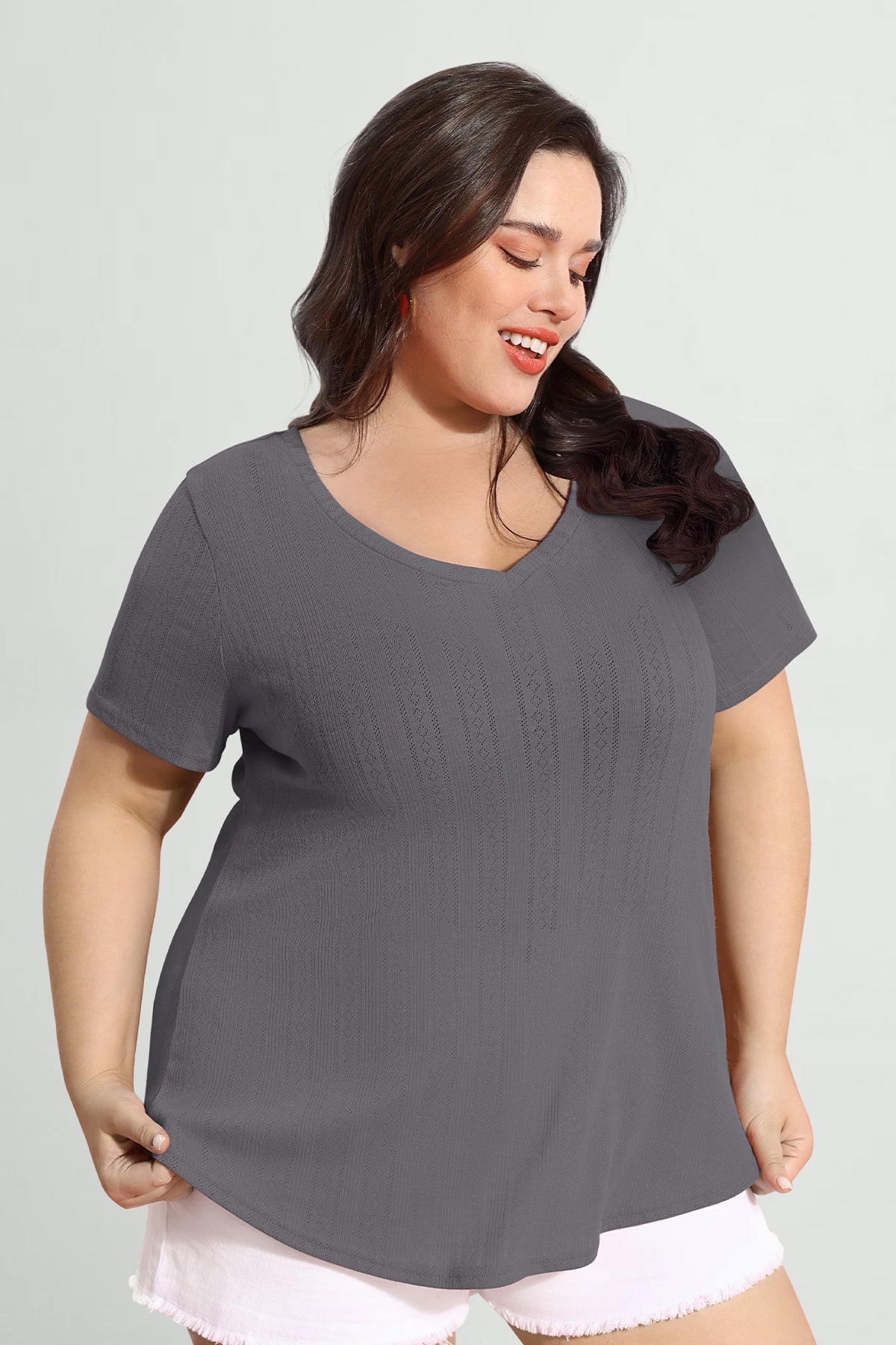 Essential Texture V Neck Basic Short Sleeve T-Shirt