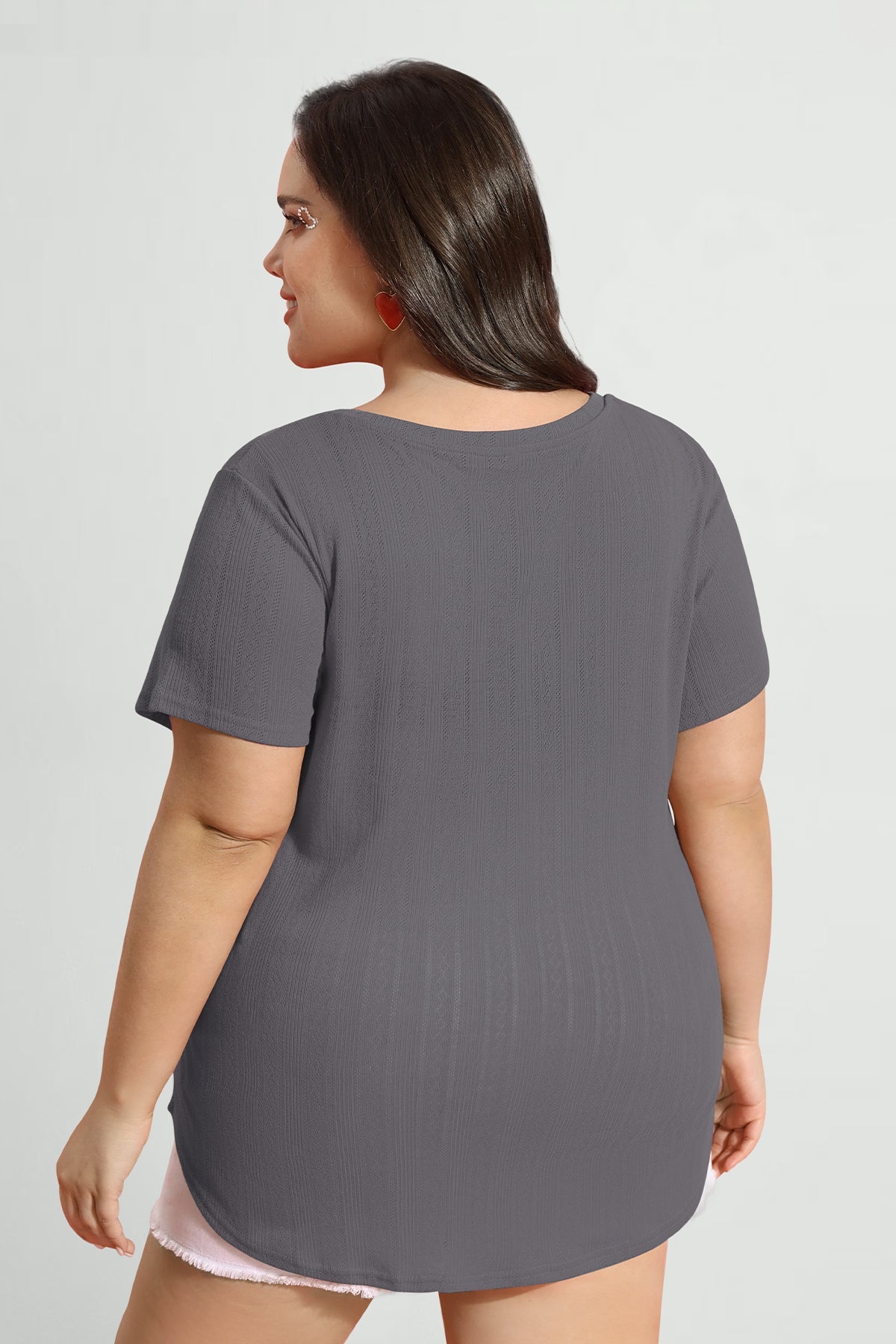 Essential Texture V Neck Basic Short Sleeve T-Shirt