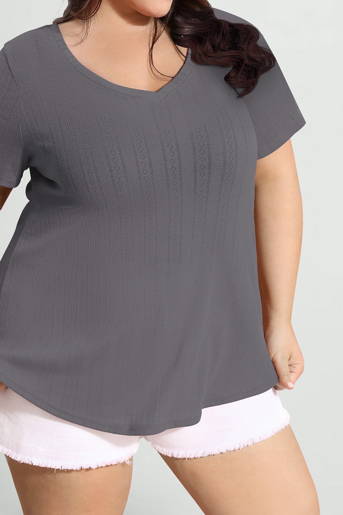 Essential Texture V Neck Basic Short Sleeve T-Shirt