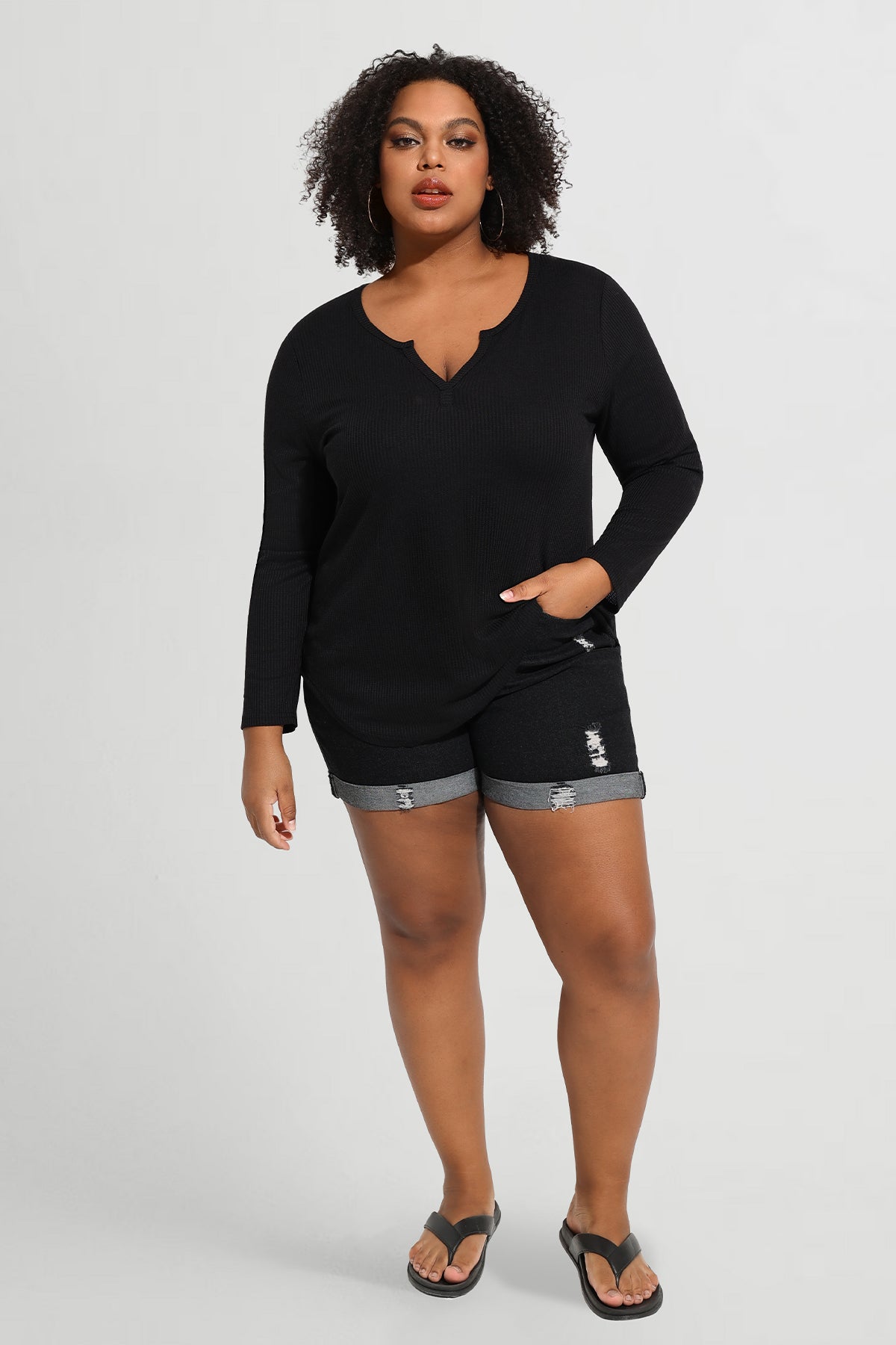 Ritera Supersoft Notched V Neck Long Sleeve T-Shirt