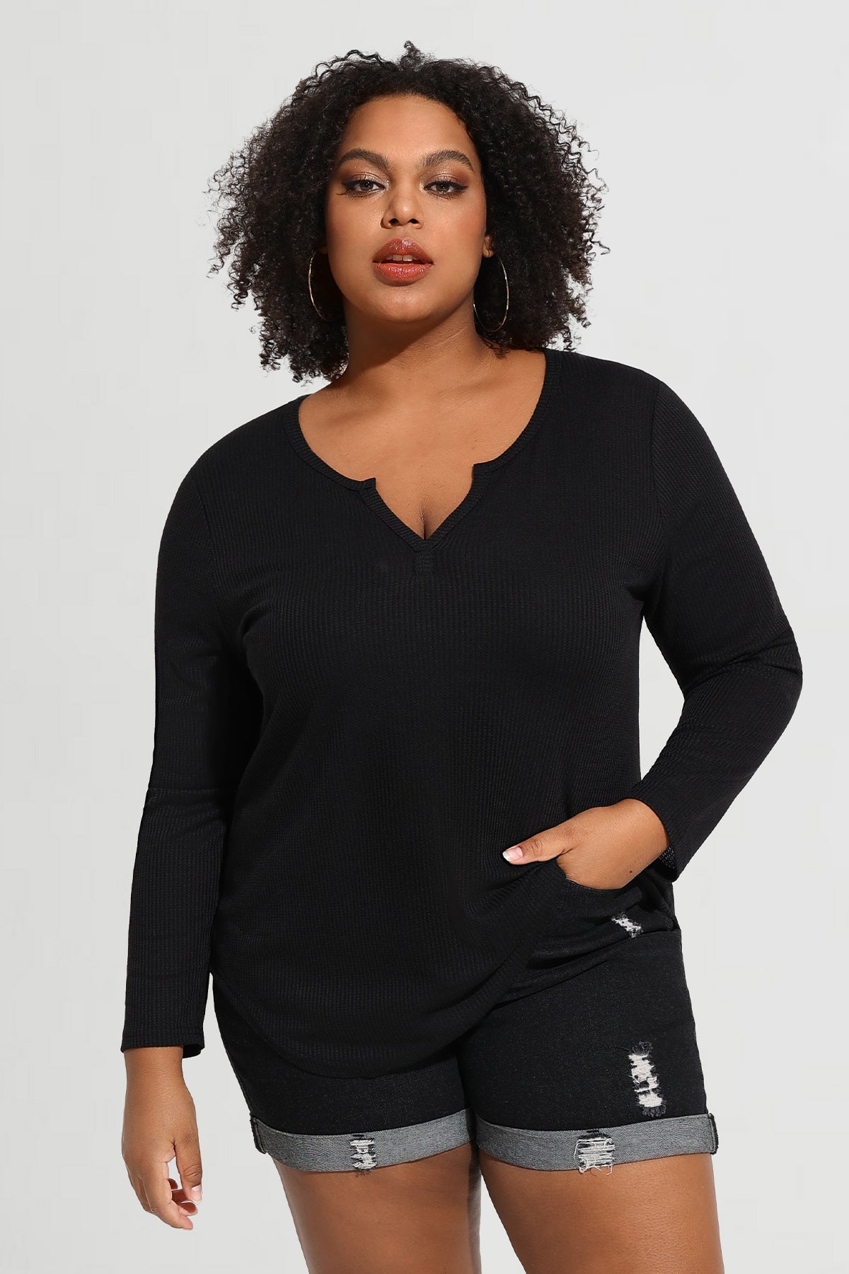 Ritera Supersoft Notched V Neck Long Sleeve T-Shirt
