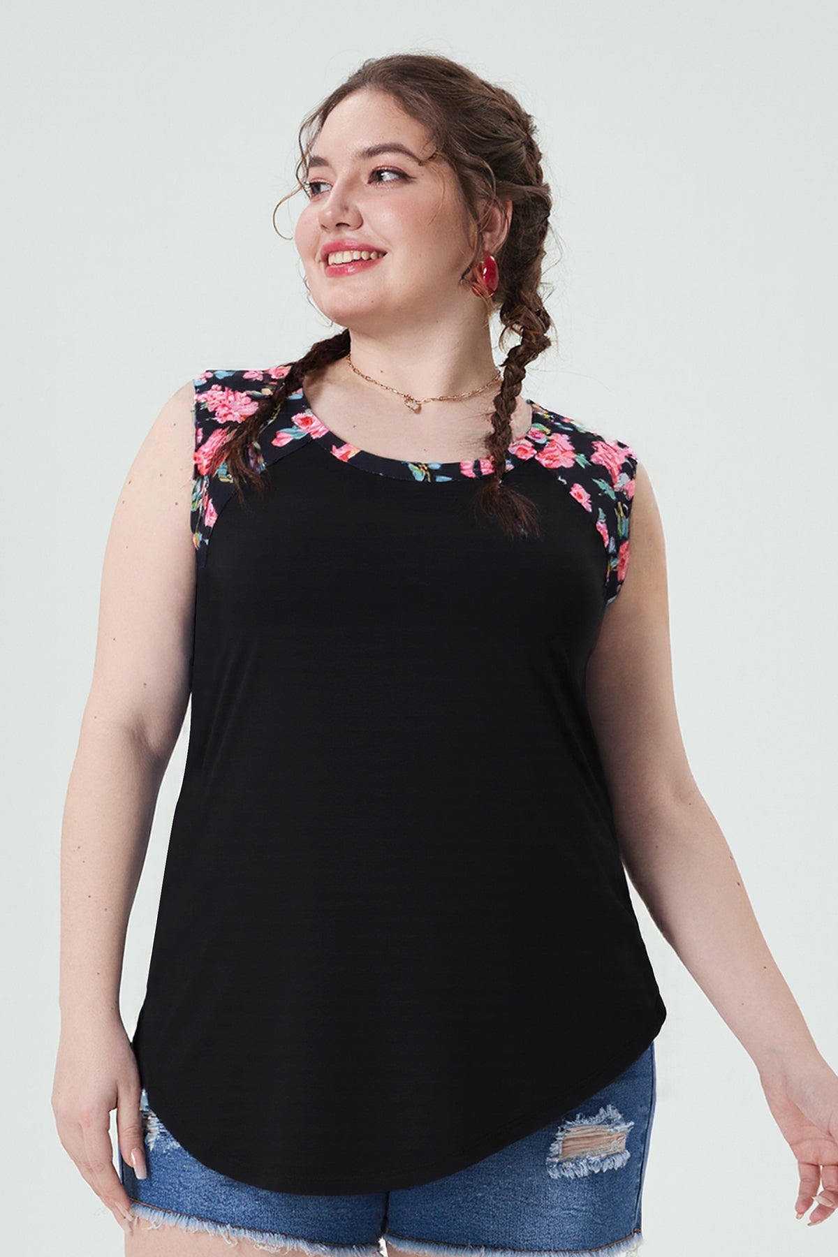 Ritera Patchwork Floral Leopard Detail Tank Top