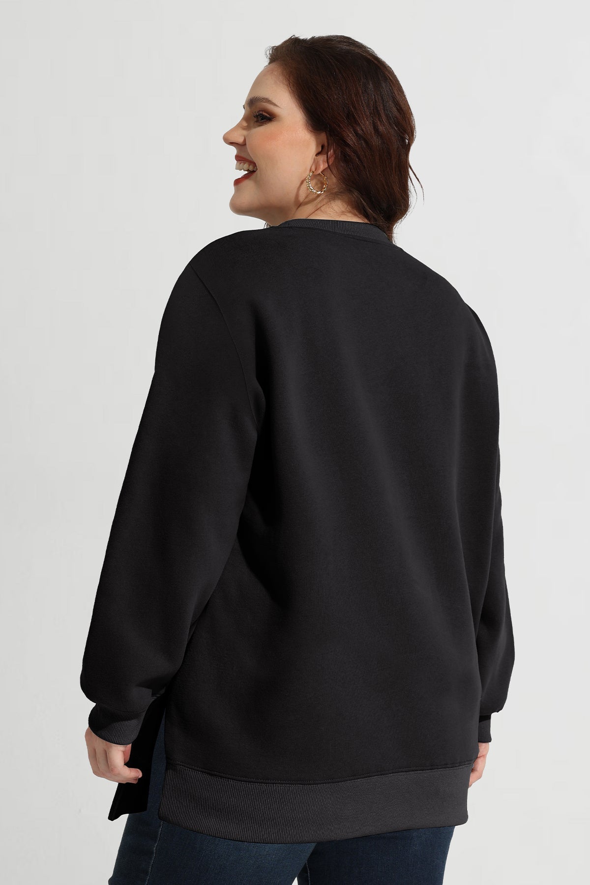Solid Split Hem Long Sleeve Basic Sweatshirt