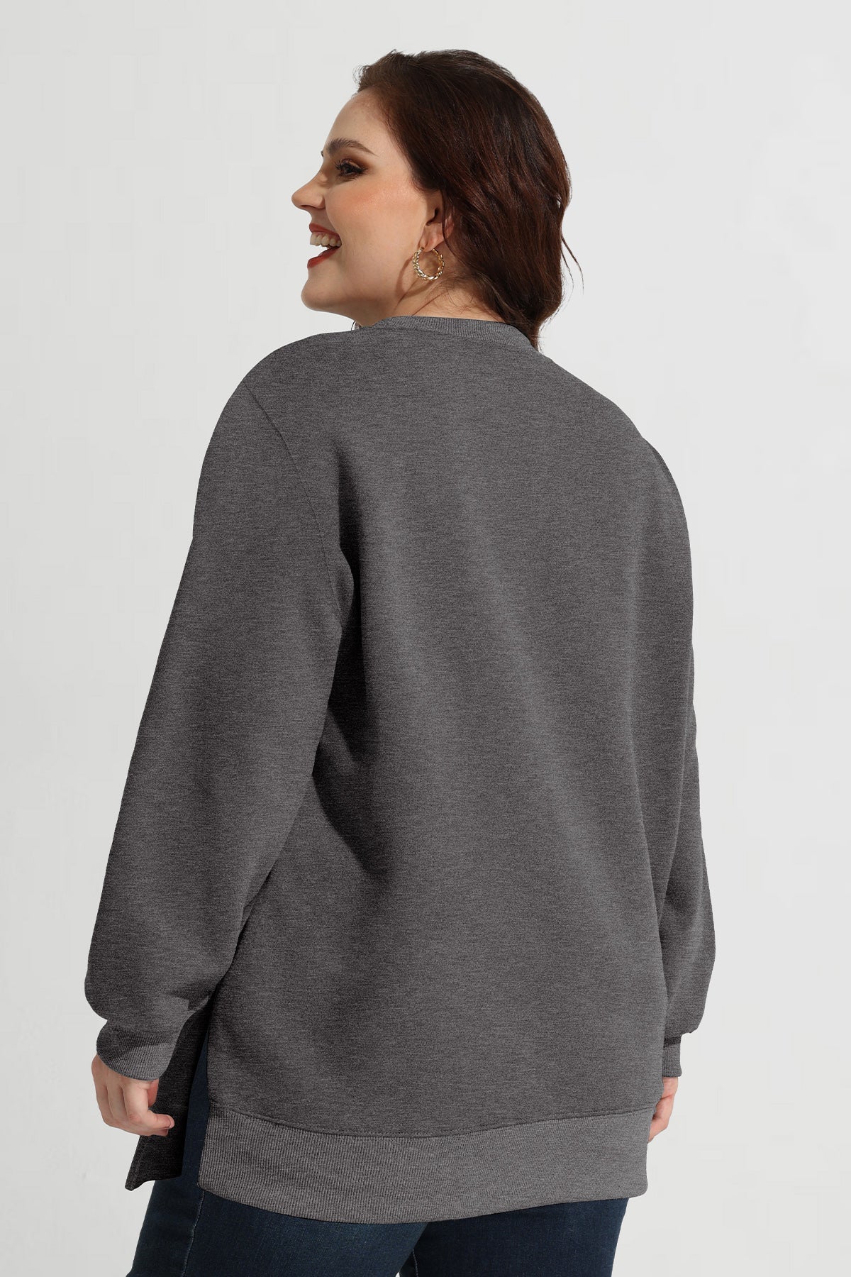 Solid Split Hem Long Sleeve Basic Sweatshirt
