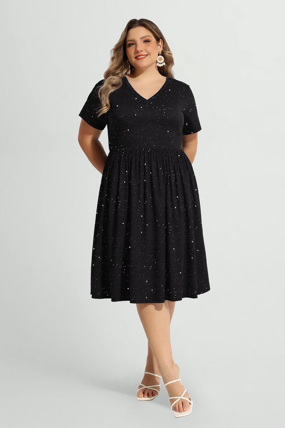 Ritera Pockets Elastic Waist Floral A-line Midi Dress