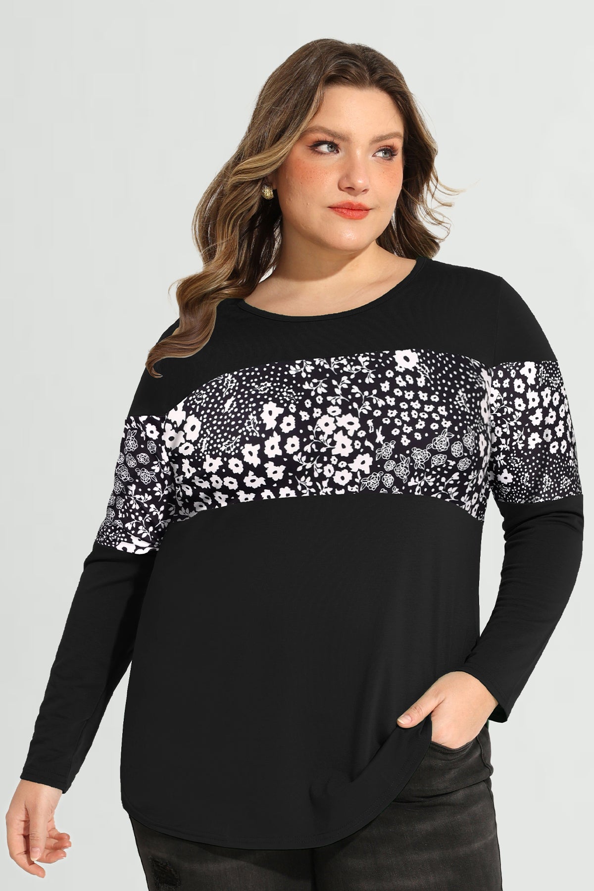 Ritera Colorblock Snowflake Print Long Sleeve T-Shirt