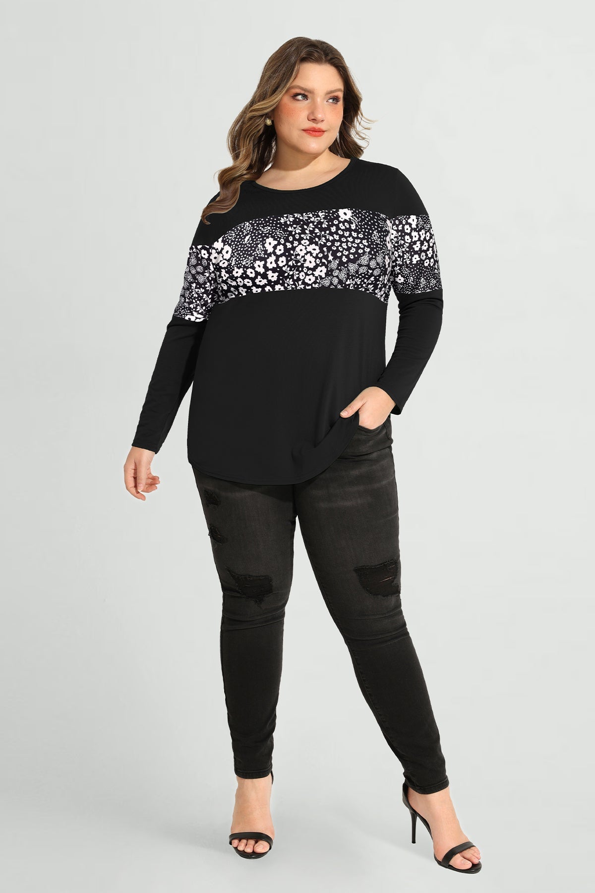 Ritera Colorblock Snowflake Print Long Sleeve T-Shirt