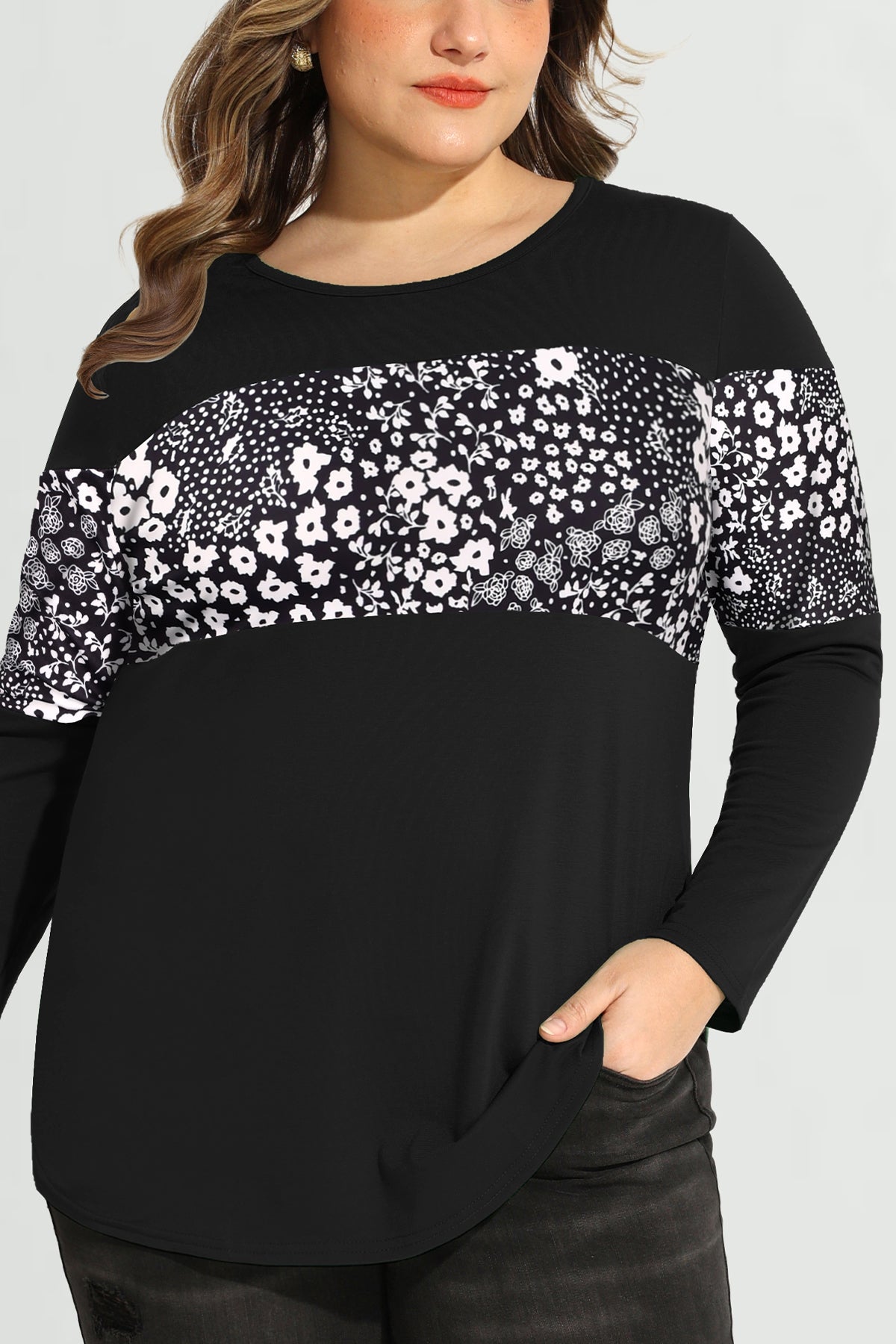 Ritera Colorblock Snowflake Print Long Sleeve T-Shirt